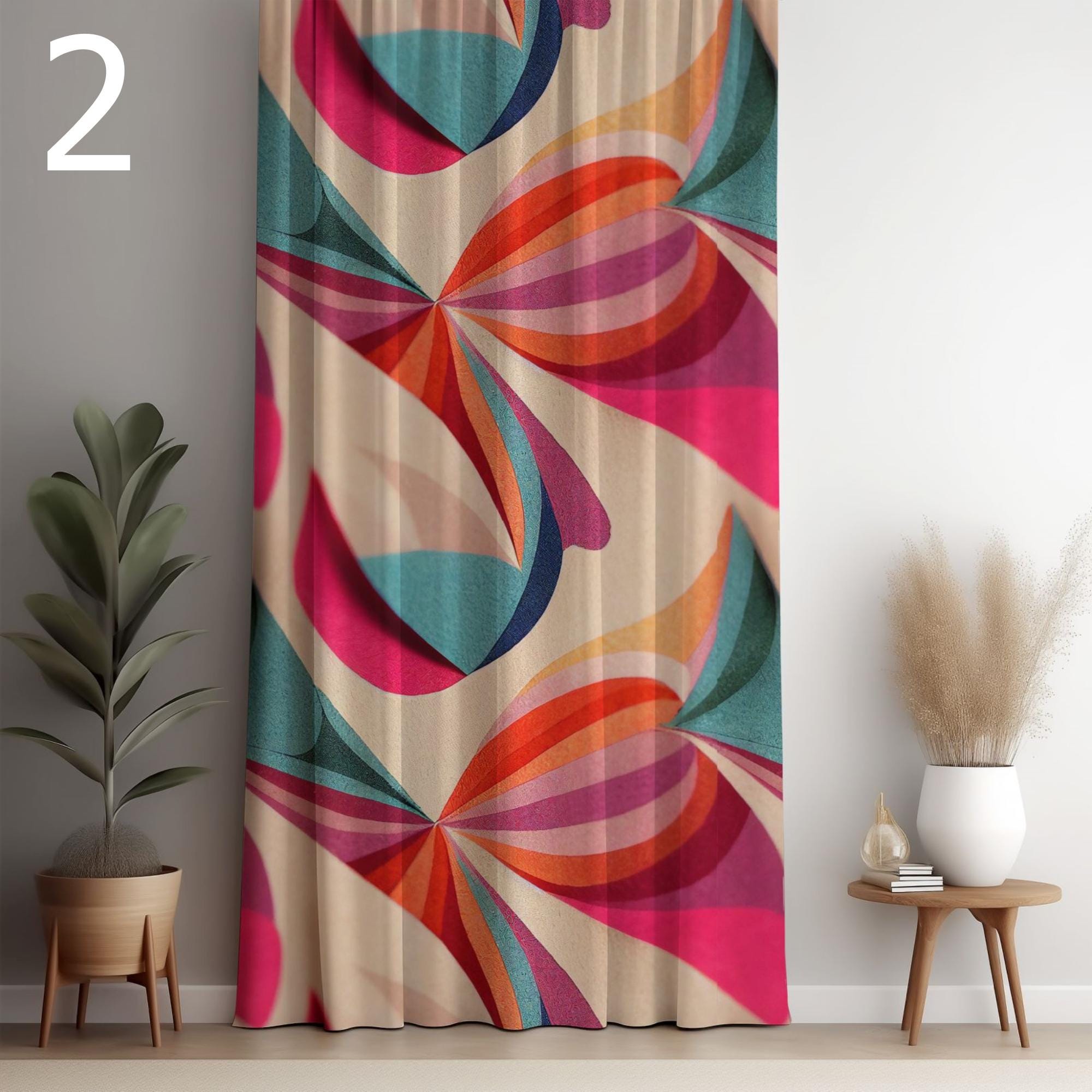 70s Retro Curtain Panels, MCM Grommet Curtain, Mid Century Modern Print Drapes, Retro Vintage Curtains, 80s Retro Window Curtains