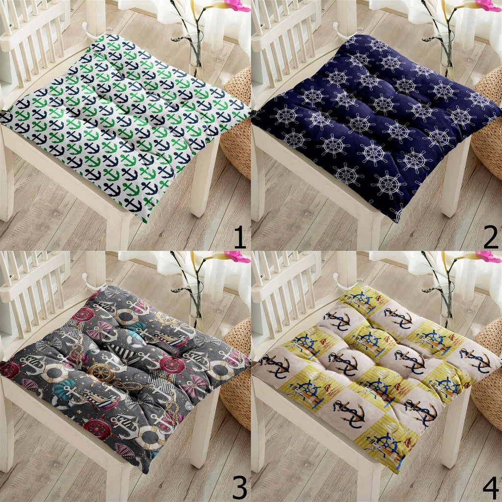 Nautical Anchor Chair Pad, Ocean Chair Cushion with Ties, Marine Chair Pads with Ties, Coastal Patio Chair Cushions, Summer Chair Cushions