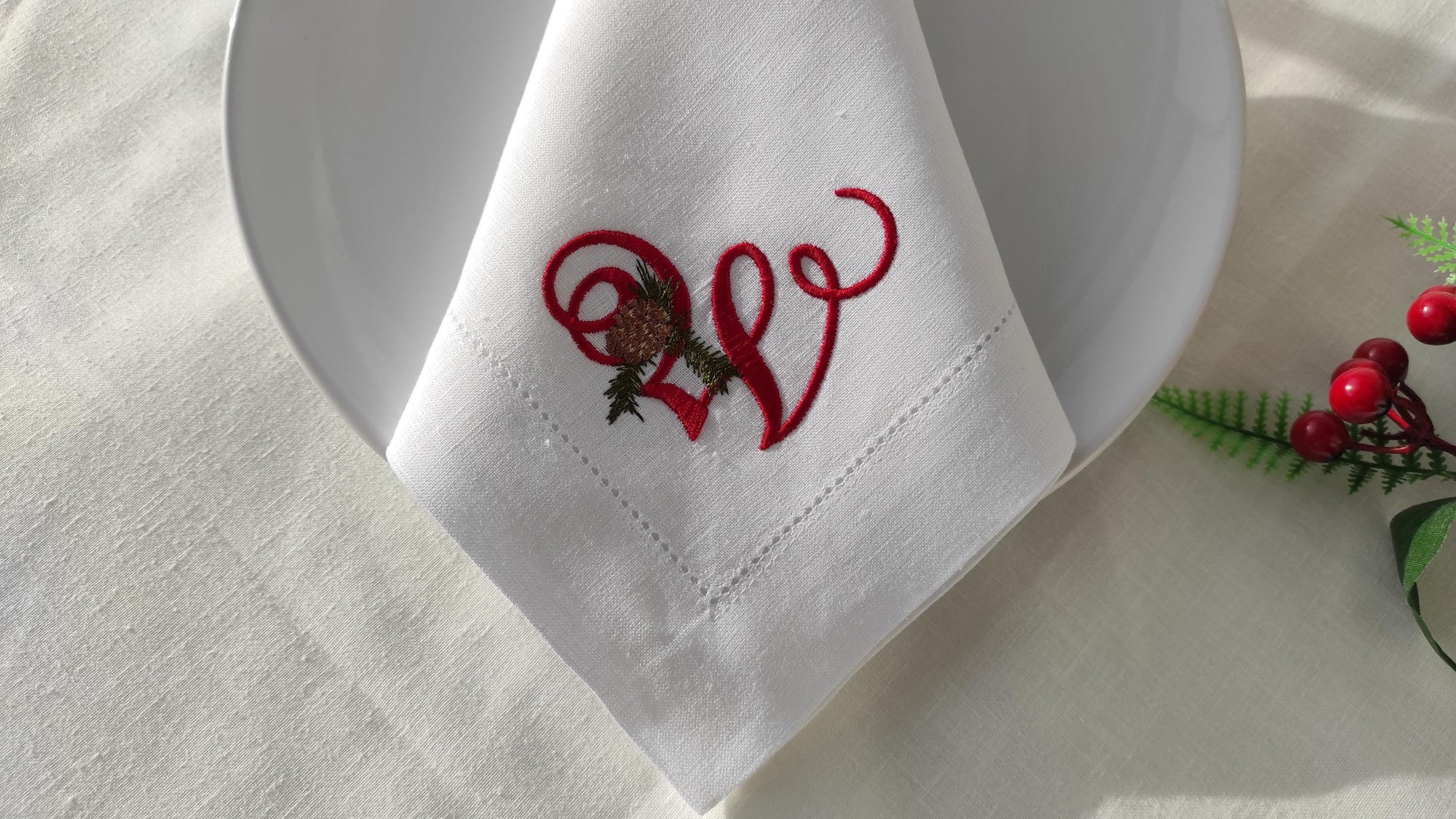 Christmas Monogrammed Napkins, Personalized  Linen Napkins, Xmas Monogrammed Napkins, Christmas Custom Linen Napkin