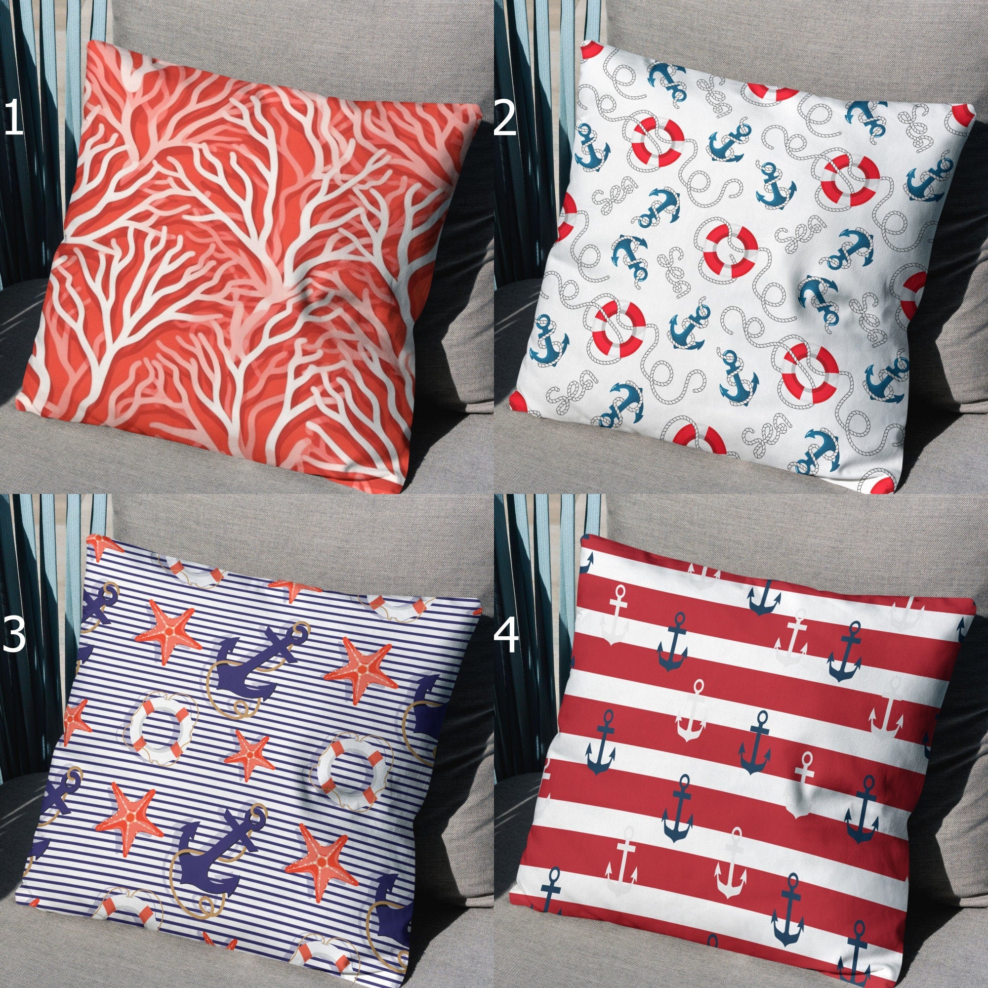 Nautical Anchor Rudder Waterproof Pillow Covers, Outdoor Anchor Waterproof Cushion Cover, Outdoor Water Resistant Pillowcase