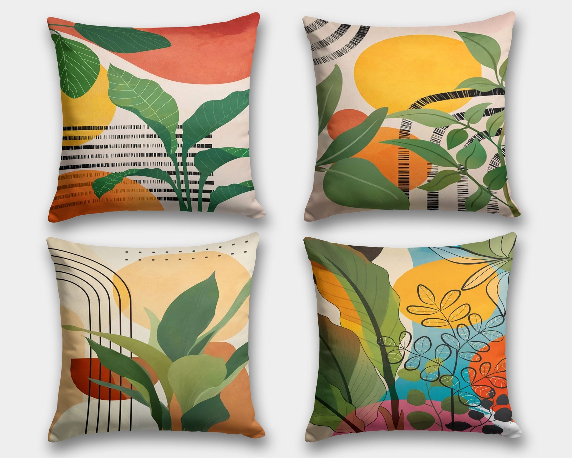 Tropical Leaves Pillow Cover, Boho Abstract Pillow Case, Excotic Leaf Pillowcase, Summer Trend Cushion Cover, Decorative Pillow Covers