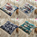 Nautical Square Chair Pad, Ocean Chair Cushion with Ties, Marine Chair Pads with Ties, Coastal Patio Chair Cushions, Summer Chair Cushions
