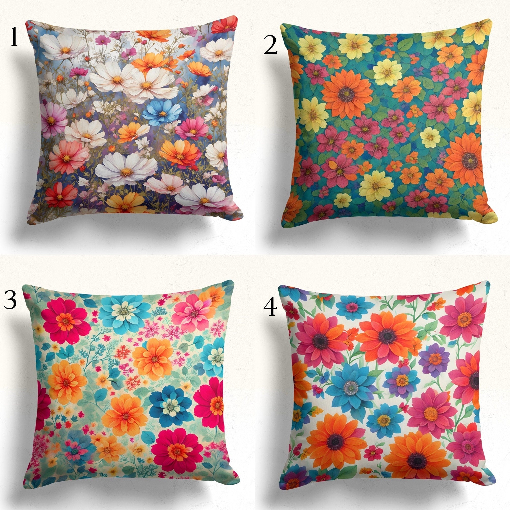 Wildflowers Pillow Covers, Colorful Floral Pillow Cover, Spring Floral Cushion Cover, Vivid Floral Throw Pillow Covers, Floral Pillowcases