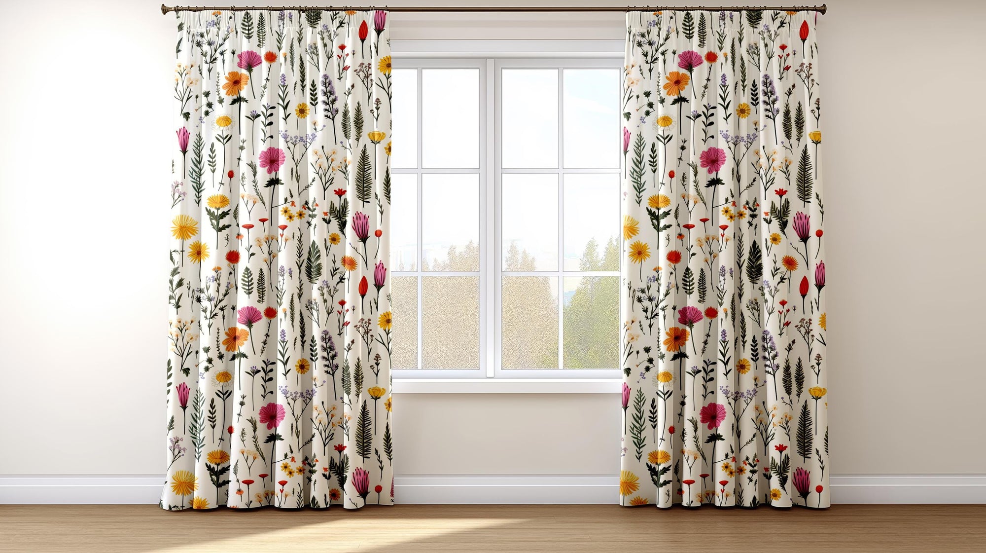 Wildflowers Curtains, Modern Vintage Floral Curtains, Farmhouse Floral Print Drapes, Wildfloral Window Curtains, Floral Home Decor Curtains