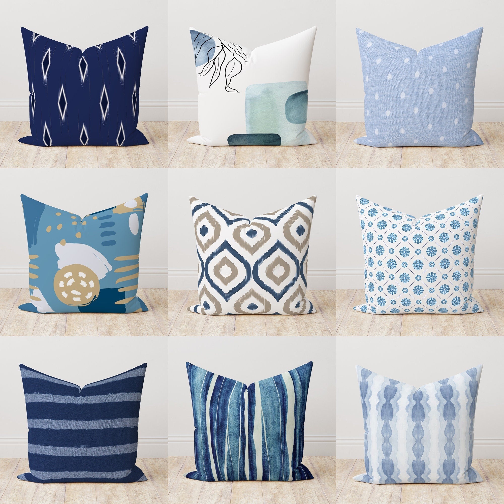 Blue Pillowcase, Indigo Abstract Cushion Cover, Indigo and White Bohemian Pillow Cover, Geometry Cushion Covers, Navy Blue Pillow Covers