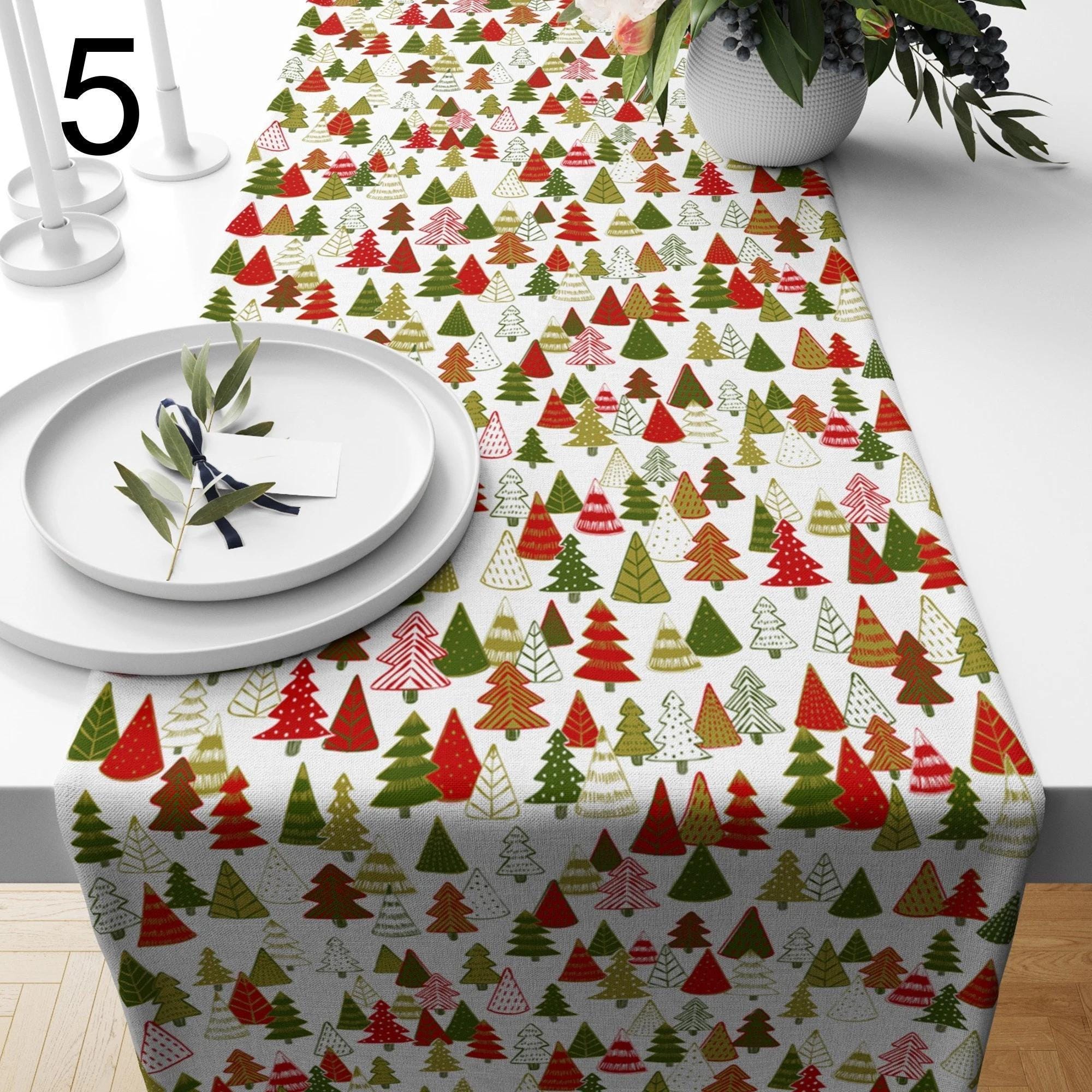 Christmas Table Runner, Holly Pine Tree Table Runner, Xmas Pine Tree Table Runner, Christmas Party Table Runner, Christmas Gift