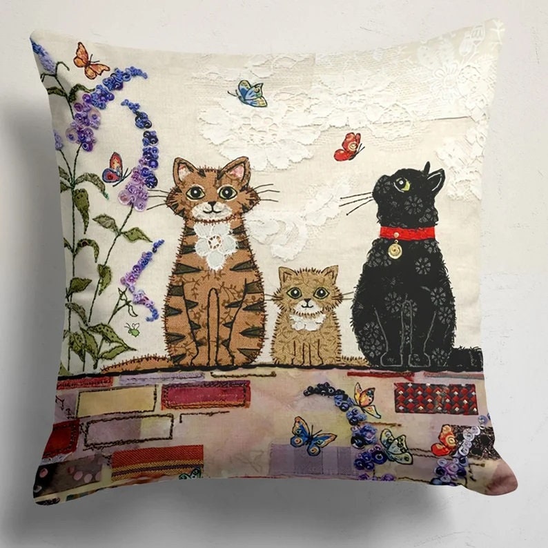 Cat Pillow Cover, Cute Cat Pillowcase, Cute Animal Home Decor, Print Pillow, Animal Pattern Pillow Covers, Pet Pillow Covers
