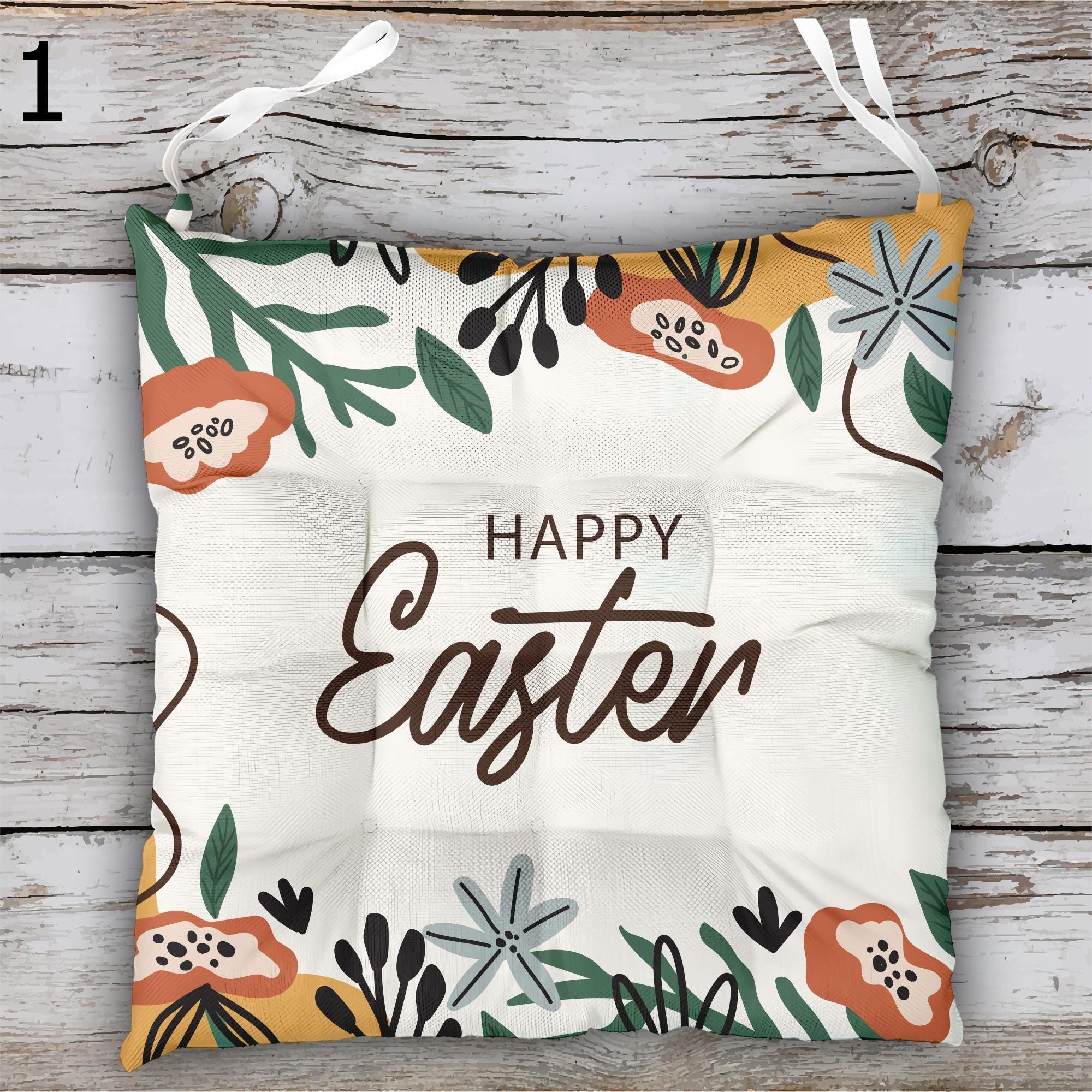 Easter Bunny Patio Cushions, Easter Chair Cushions, Colorful Easter Chair Cushions, Easter Outdoor Seat Pads, Easter Tie-On Chair Pads