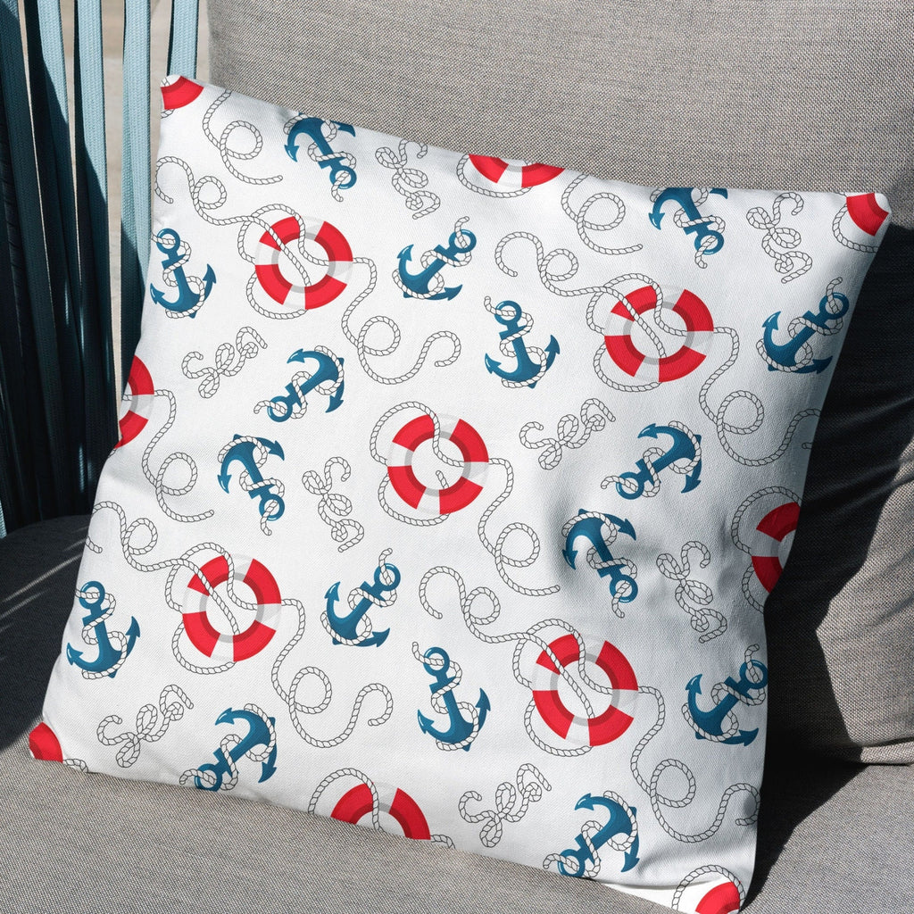 Nautical Anchor Rudder Waterproof Pillow Covers, Outdoor Anchor Waterproof Cushion Cover, Outdoor Water Resistant Pillowcase
