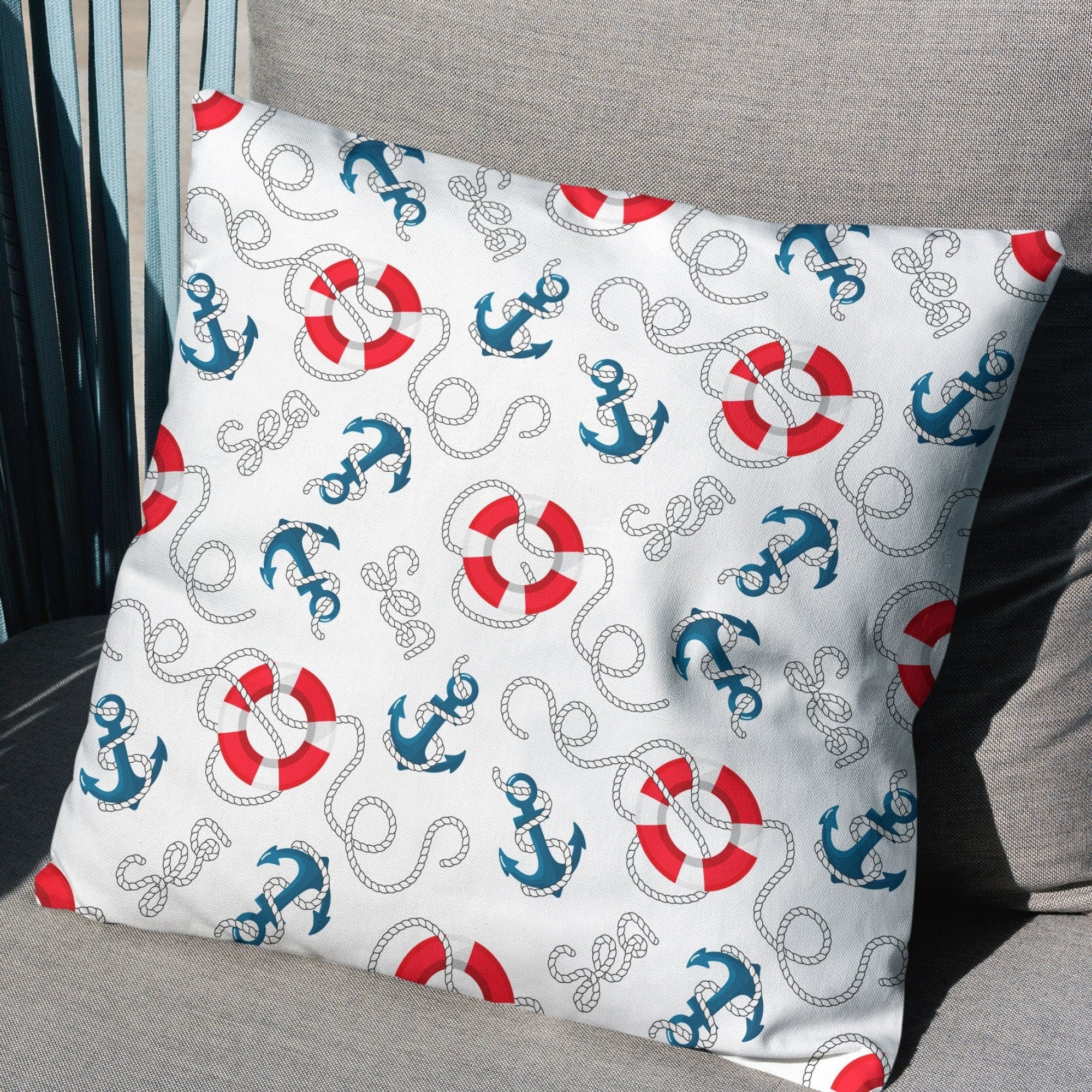 Nautical Anchor Rudder Waterproof Pillow Covers, Outdoor Anchor Waterproof Cushion Cover, Outdoor Water Resistant Pillowcase