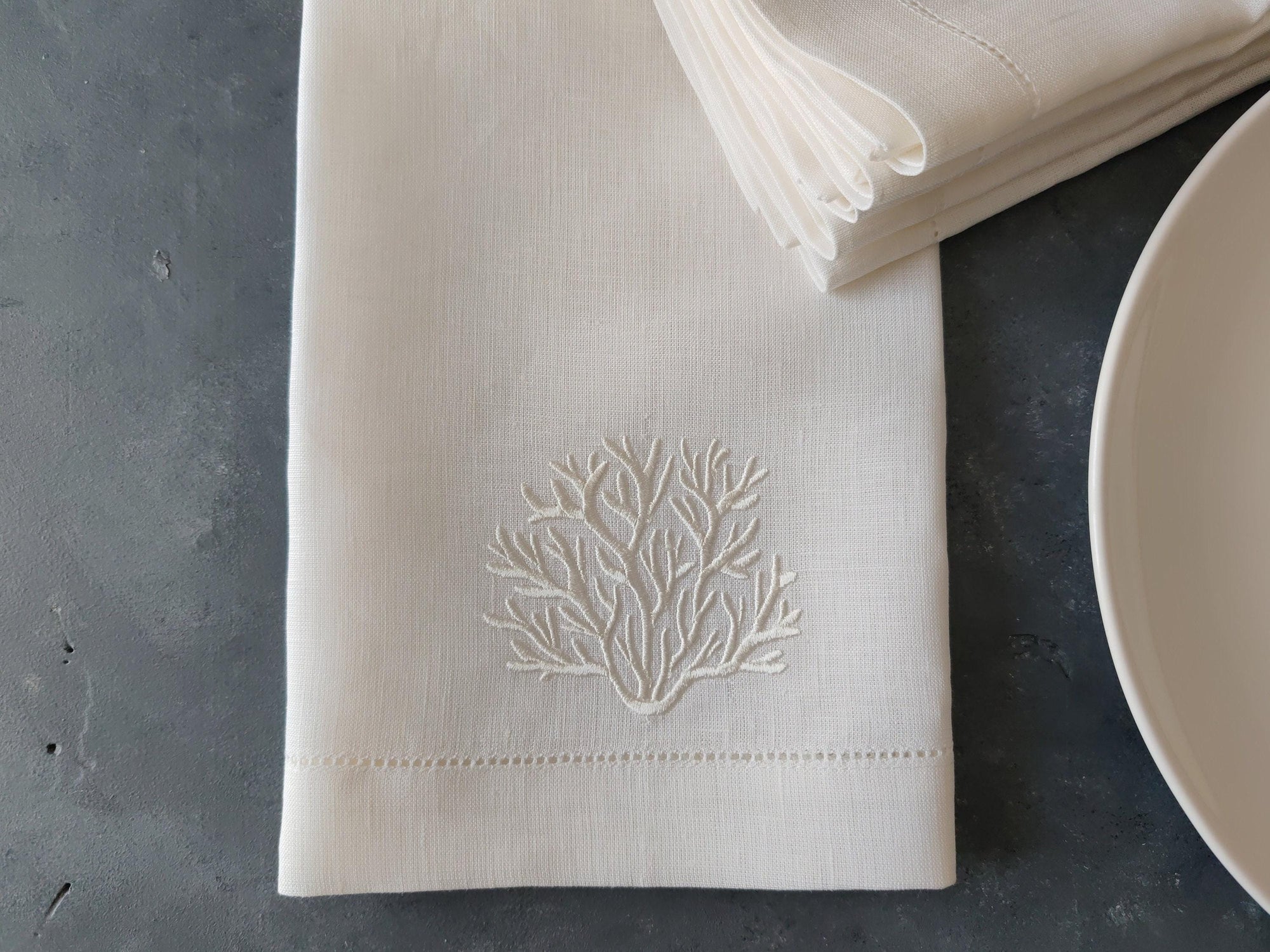 Nautical Linen Napkins, Coral Linen Napkins, Yacht Table Napkins, Beach House Linen Napkins, Nautical Wedding Linen Napkins, Ocean Napkins