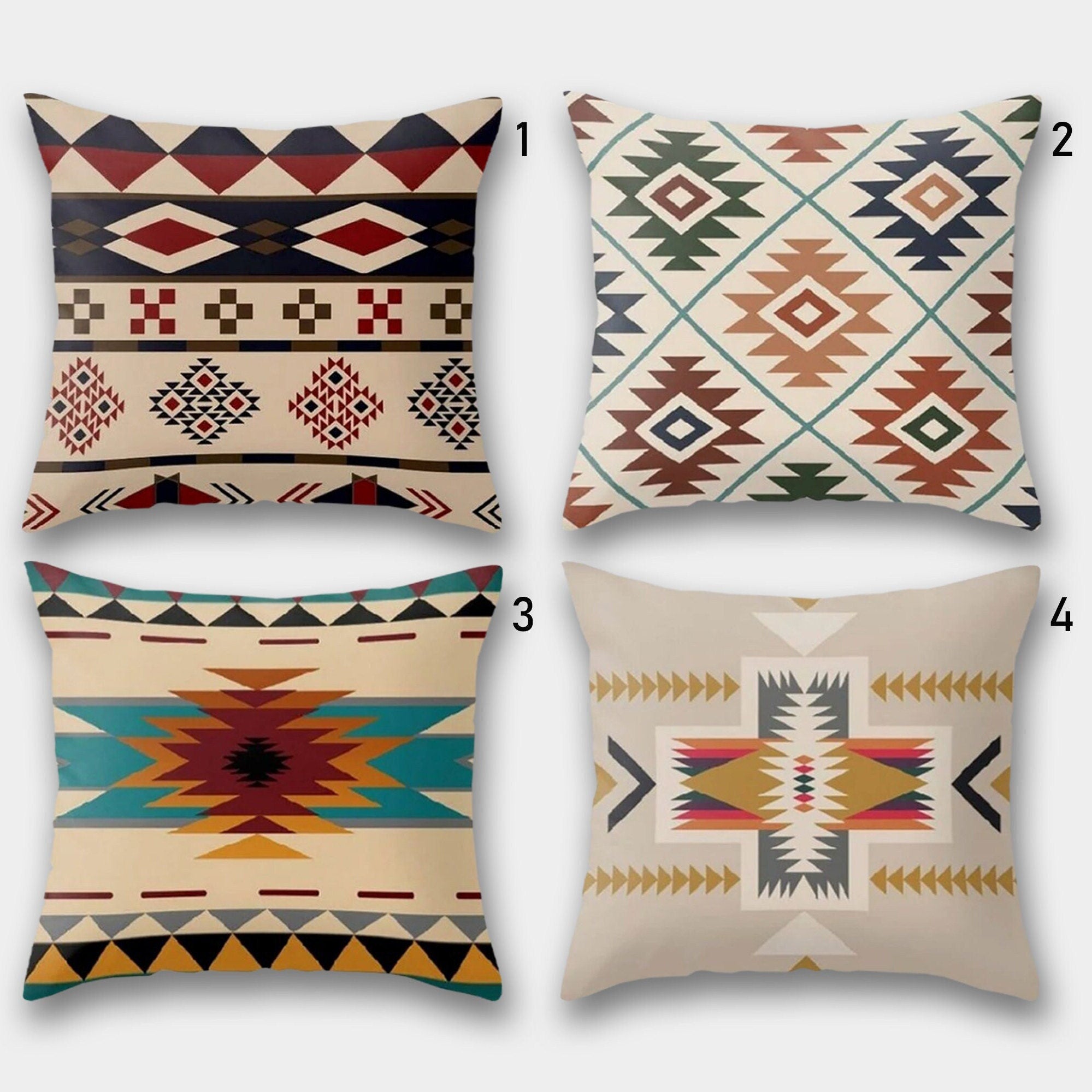 Southwestern Geometric Pillow Covers, Tribal Boho Throw Pillow, Native Style Cushion Covers, Aztec Rustic Home Decor