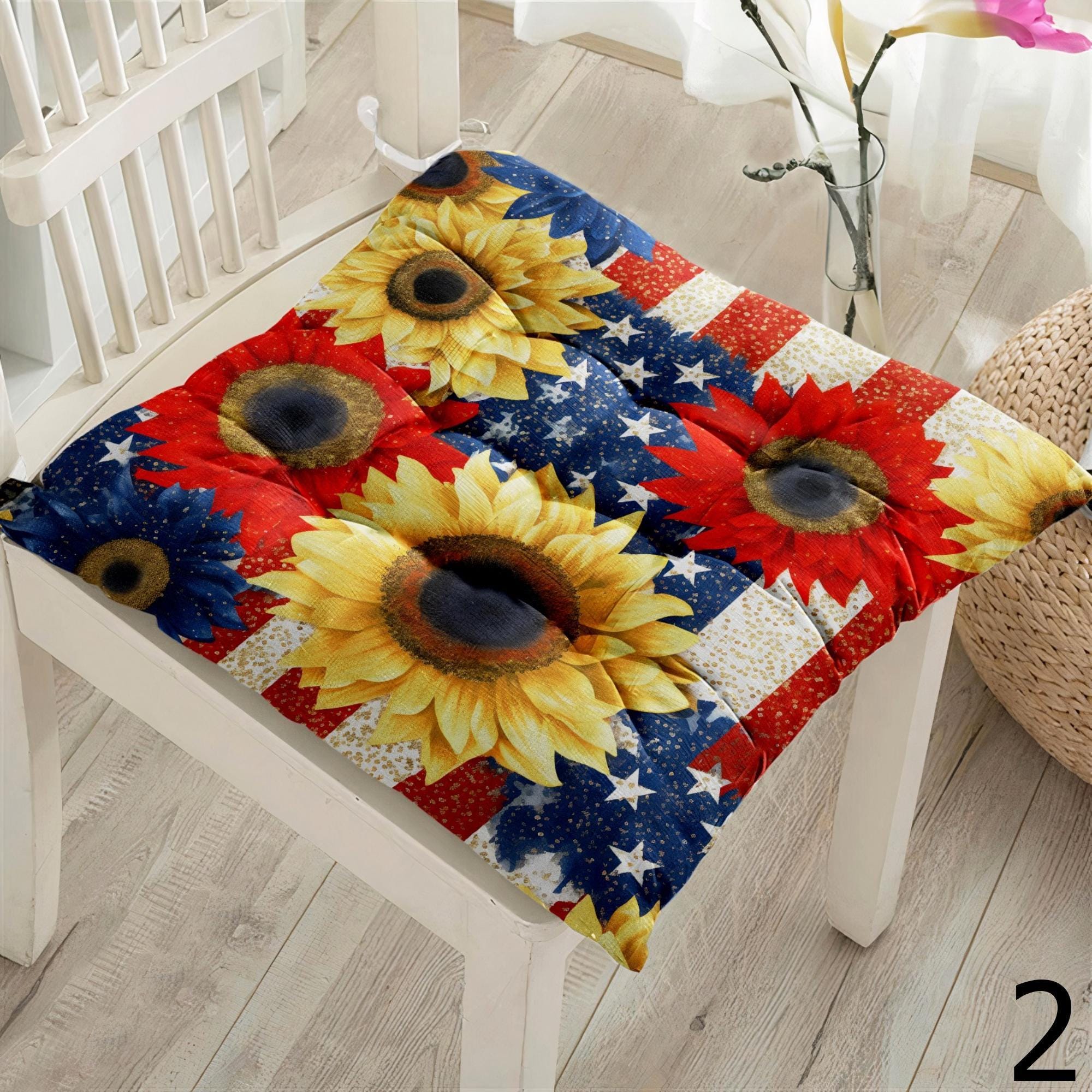 Sunflower Seat Pads, Floral Chair Cushions, Country Style Kitchen Chair Pillow, Rustic Flower Chair Pads, Indoor Outdoor Sunflower Cushions