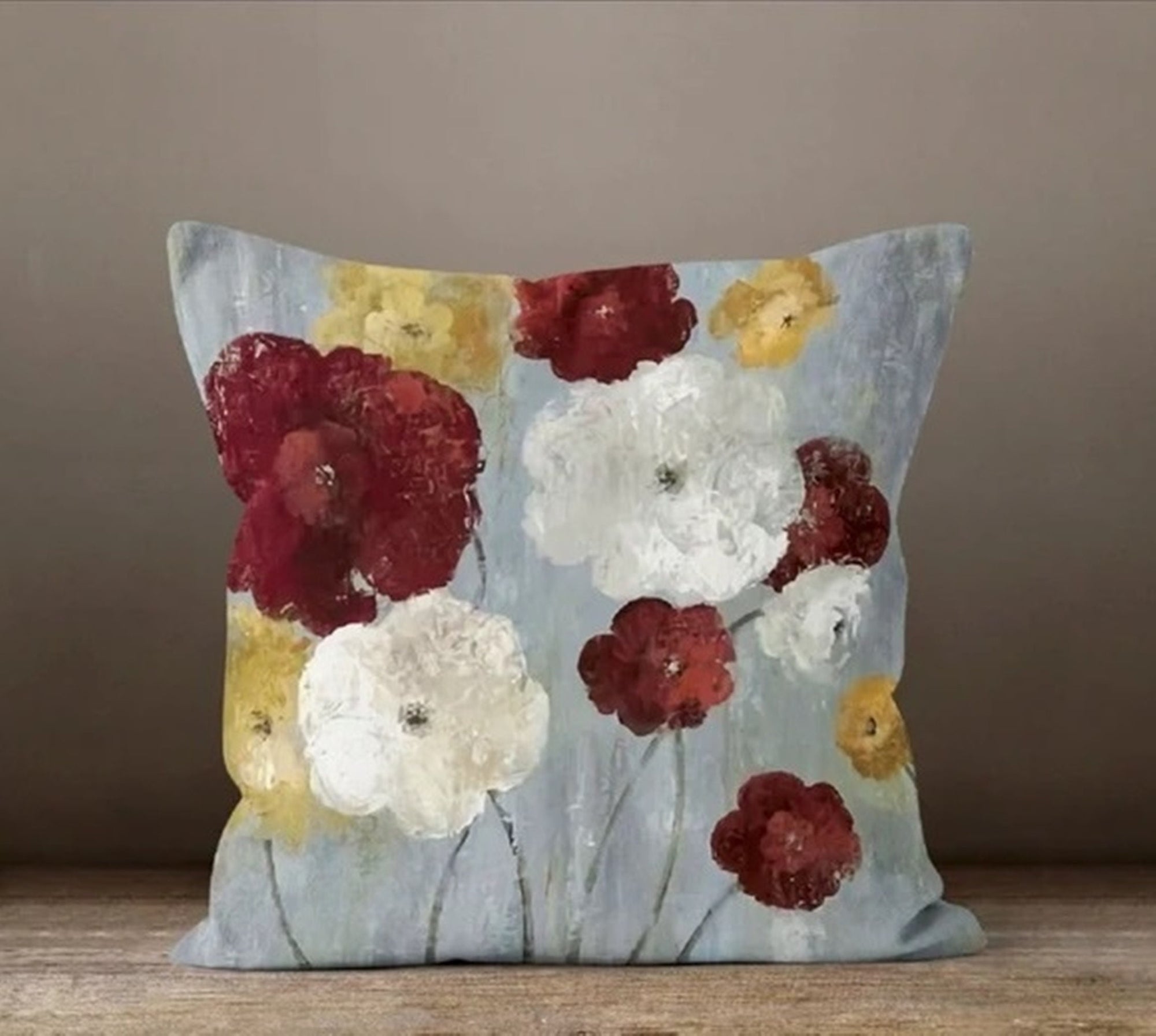 Colorful Succulent Flower Pillow Cover, Burgundy Floral Pillow, Succulent Cushion, Decorative Throw Pillowcase, Red Succulent Throw Pillow