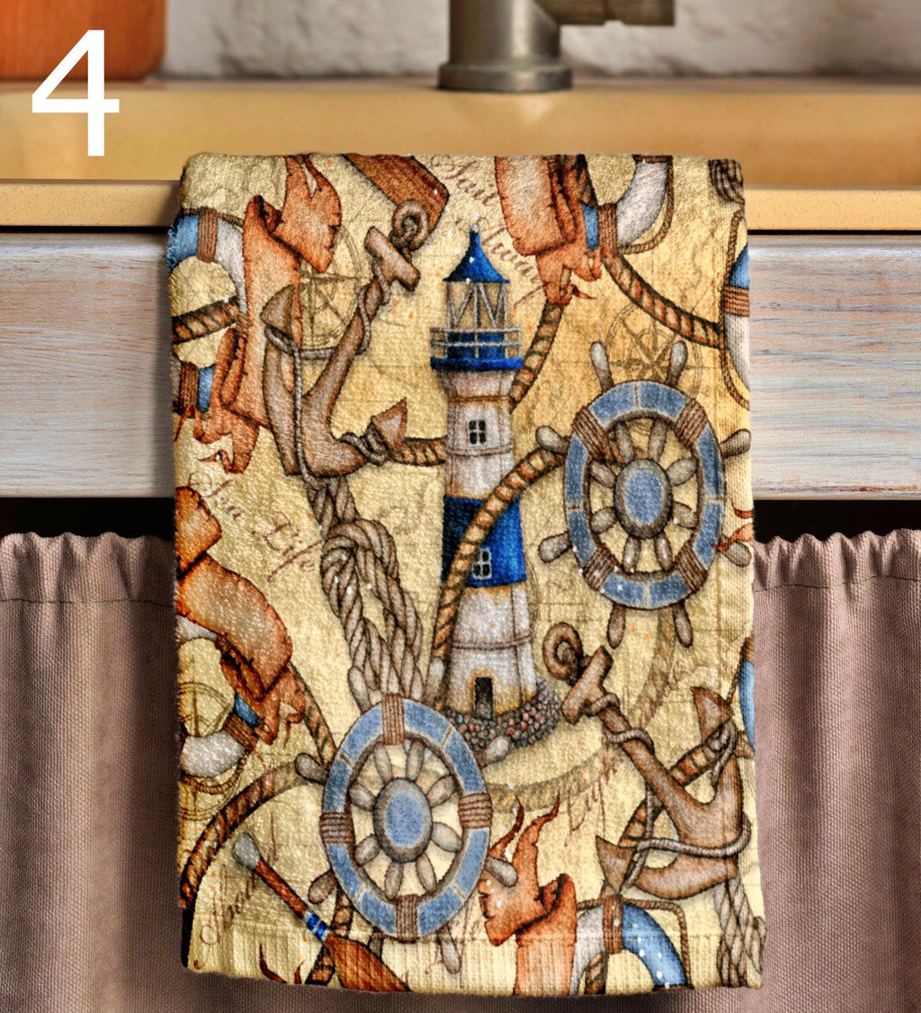 Sailor Tea Towels, Vintage Sailing Ship Dish Towel, Nautical Kitchen Towels, Nautical Hand Towels, Old Sailboat Kitchen Fingertip Towels