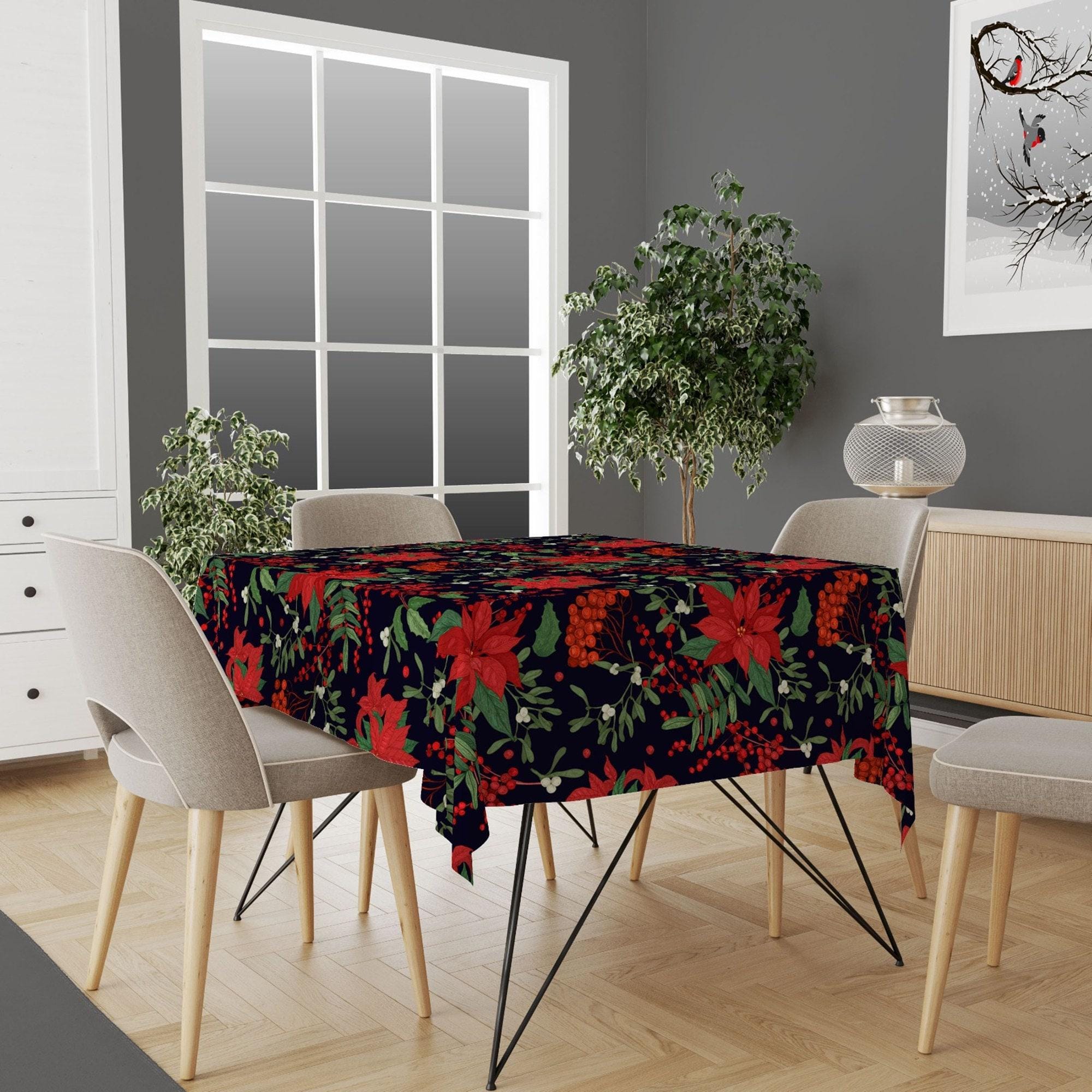 Christmas Tablecloth, Xmas Kitchen Decor, Christmas Red Tablecloth, Christmas Tree Tablecloth, Xmas Gift, Christmas Gift