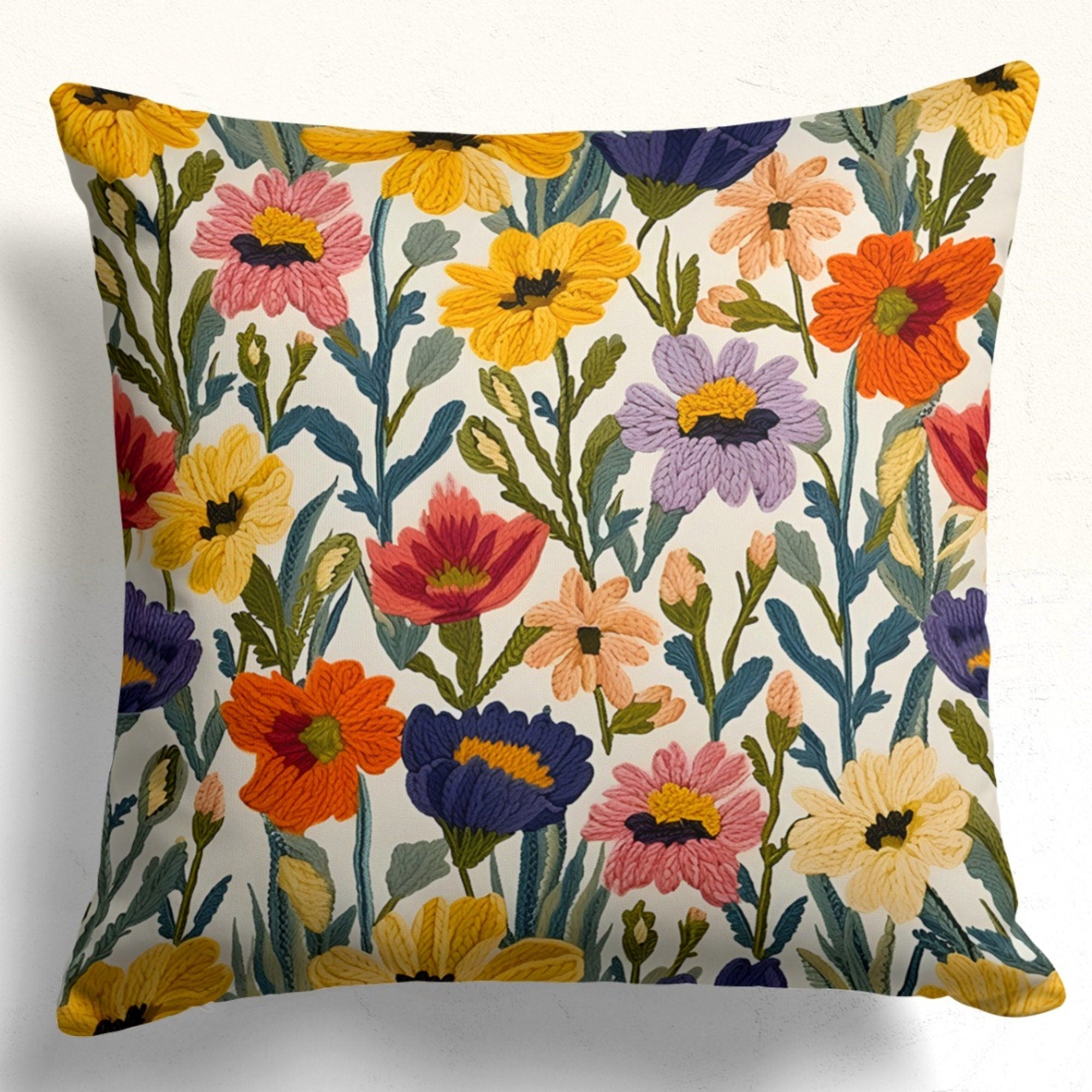Floral Pillow Covers, Colorful Floral Cushion Cover, Multicolor Flowers Throw Pillow Cover, Floral Pillow Case, Wildflowers Pillow Covers