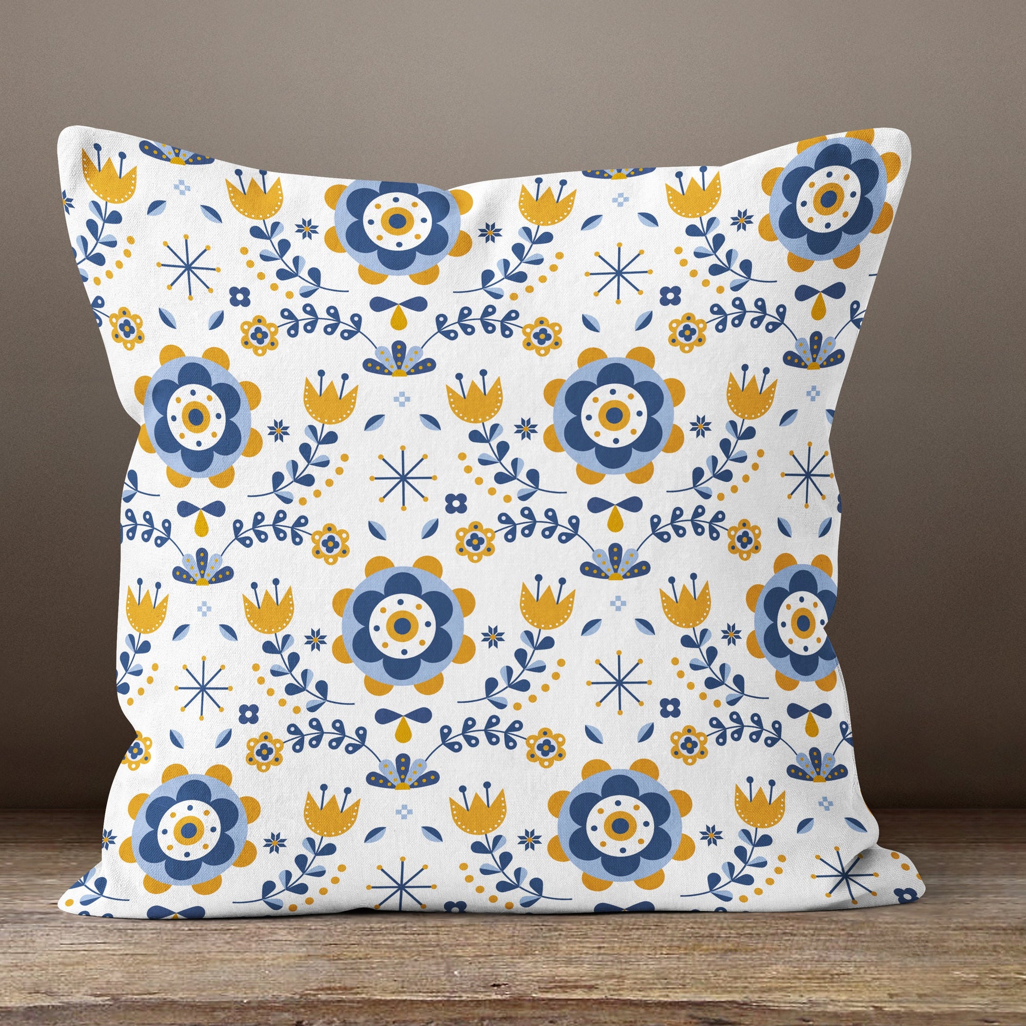 Scandinavian Pillow Cover, Blue And Yellow Scandi Cushion Cover, Minimalist Nordic Throw Pillow Cover, Swedish Folk Art Colorful Pillowcase