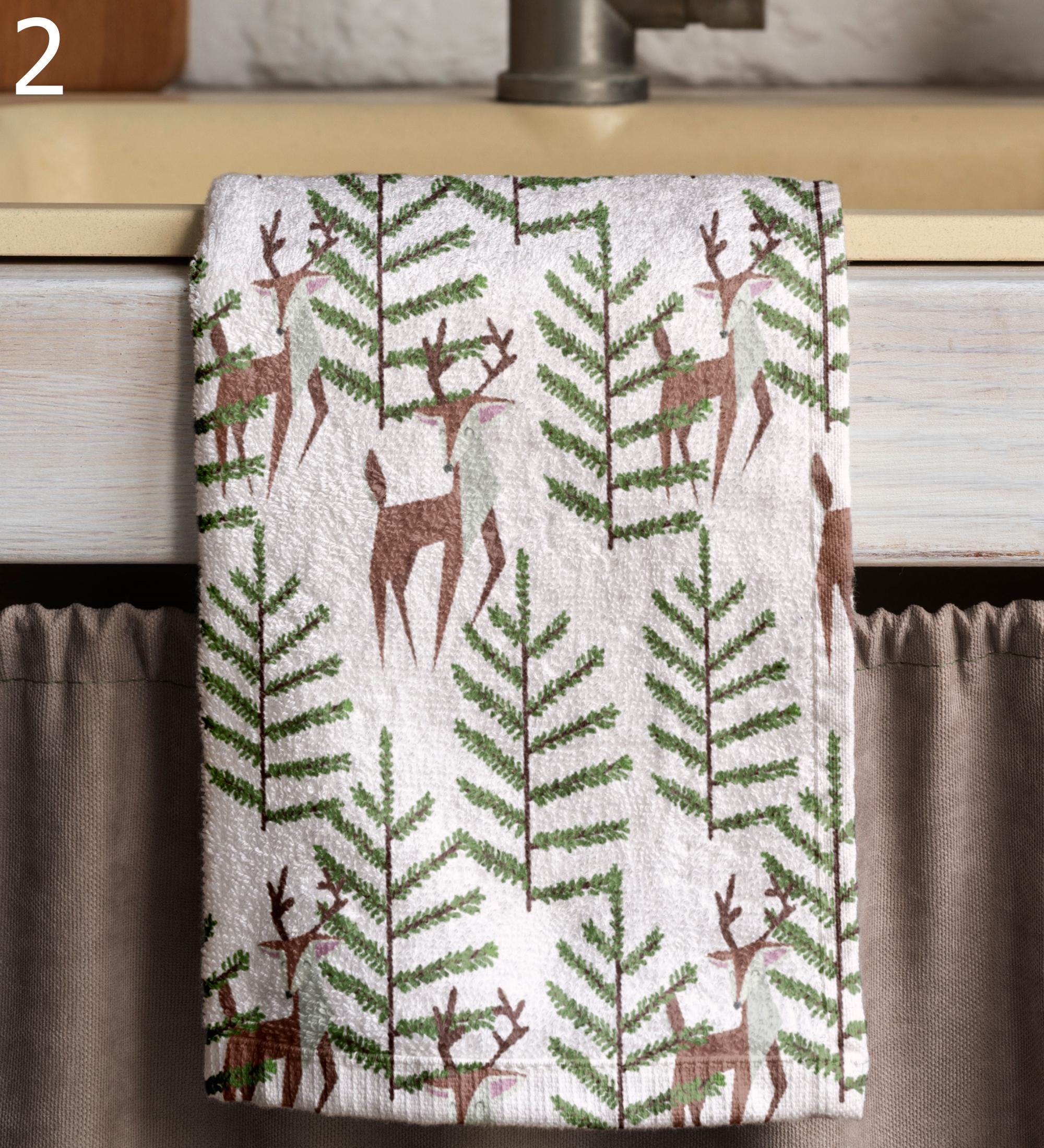Xmas Winter Tea Towel,  Deer Print Kitchen Towels, Christmas Tea Towels, Xmas Kitchen Tea Towels, Christmas Reindeer Tea Towels