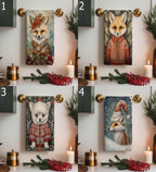 Christmas Fox Tea Towel, Xmas Dog Tea Towels, Cute Fox Dish Towels, Christmas Dog Dish Towel, Xmas Animals Tea Towel, Winter Animals Towels