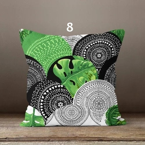 Tropical Leaves Pillow Cover, Leaves Pillow Cover, Floral Cushion Cover, Giant Leaves Cushion Cover, Green Botanical Pillow Cases