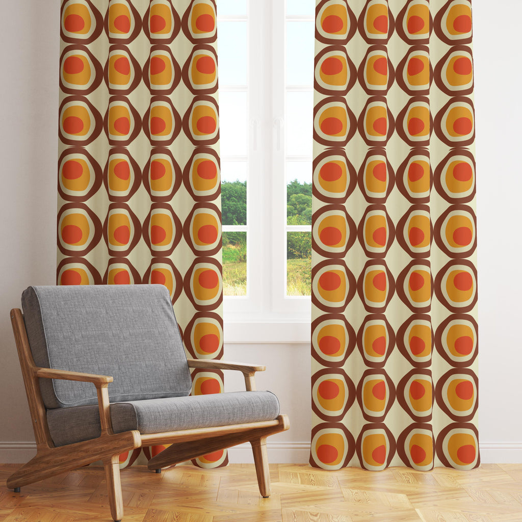 Retro Curtains, Mid Century Modern Window Curtains, 70s Retro Orange Curtain, MCM Curtain, Retro Vintage Print Drapes, 60s, 80s Curtains