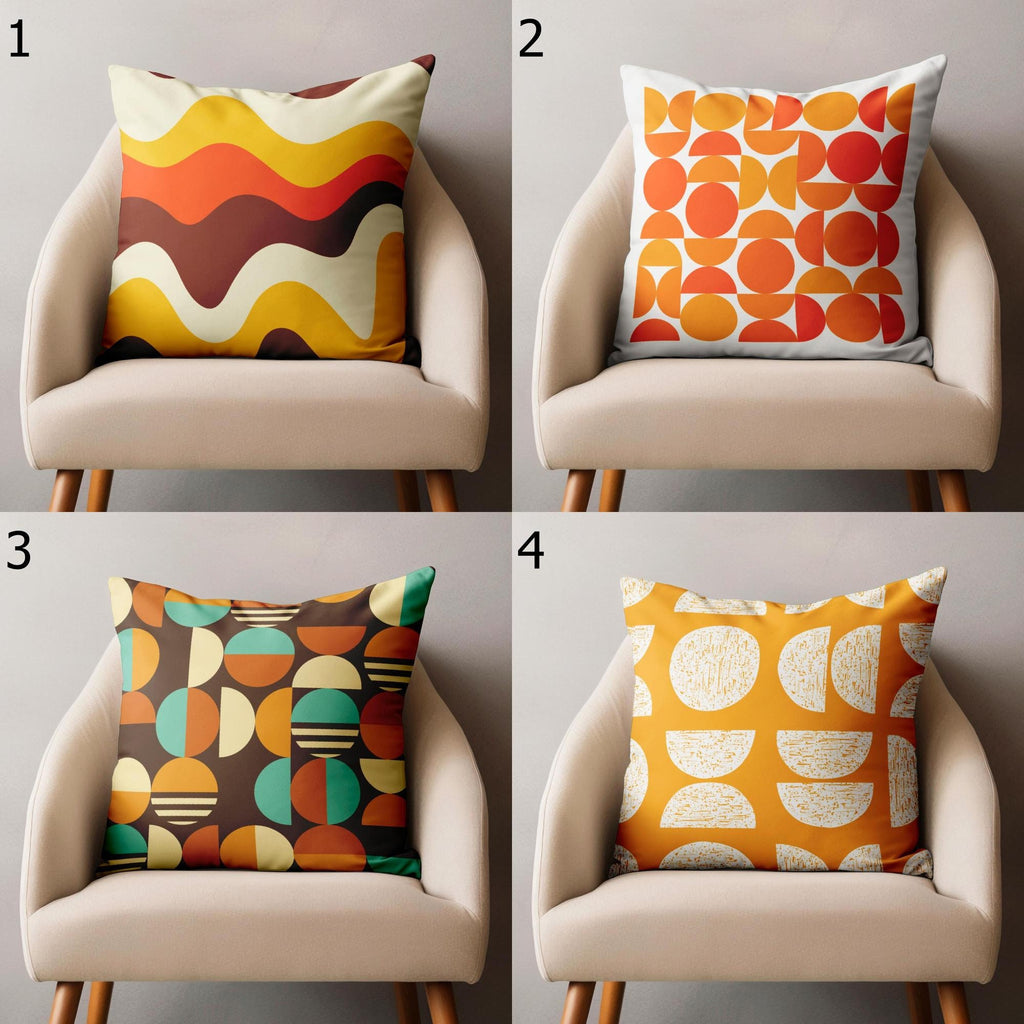 Retro Throw Pillow Cover, Mid Century Cushion Cover, 70s Retro Orange Print Pillowcase, Geometric Abstract Pillowcase, Retro Vintage Pillow