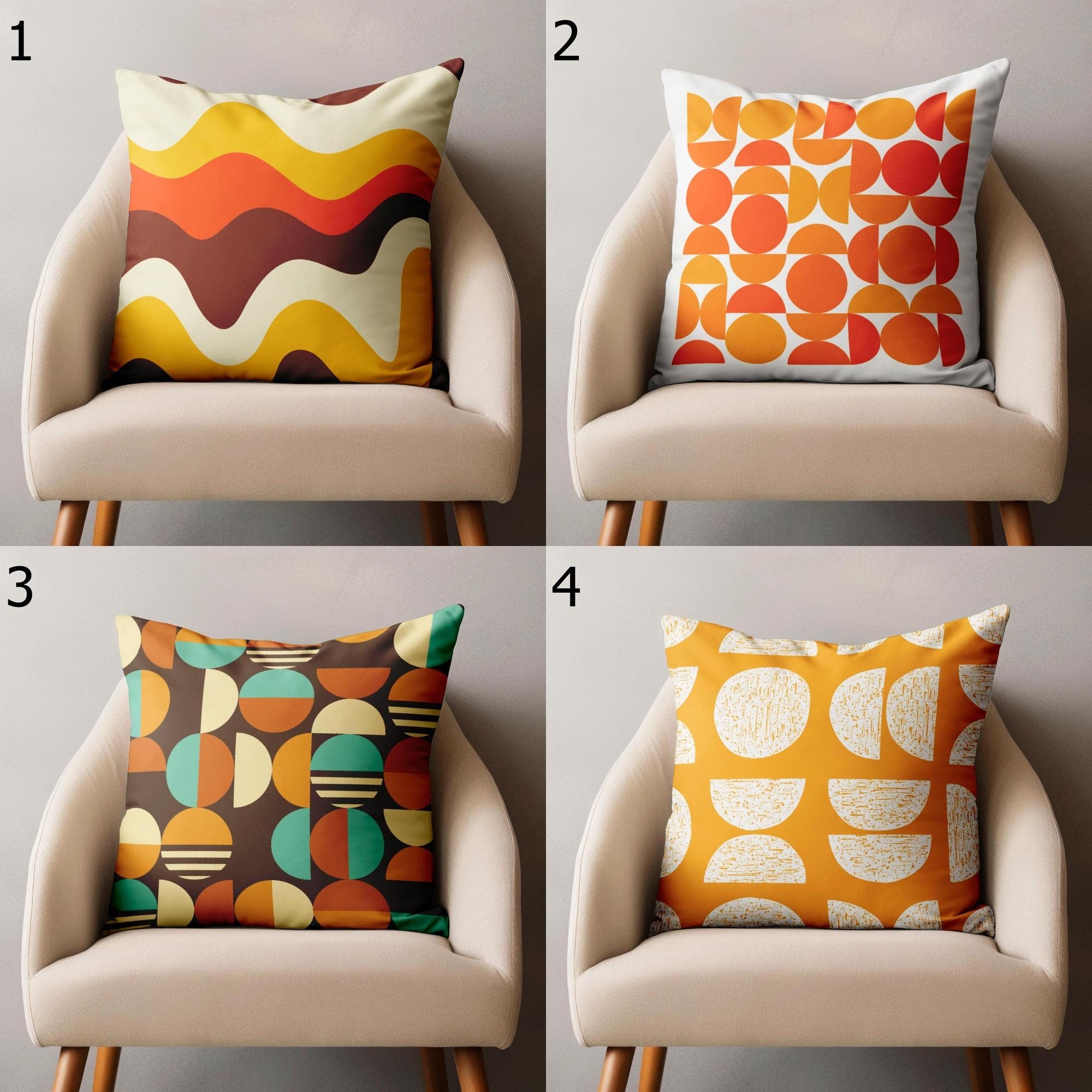 Retro Throw Pillow Cover, Mid Century Cushion Cover, 70s Retro Orange Print Pillowcase, Geometric Abstract Pillowcase, Retro Vintage Pillow