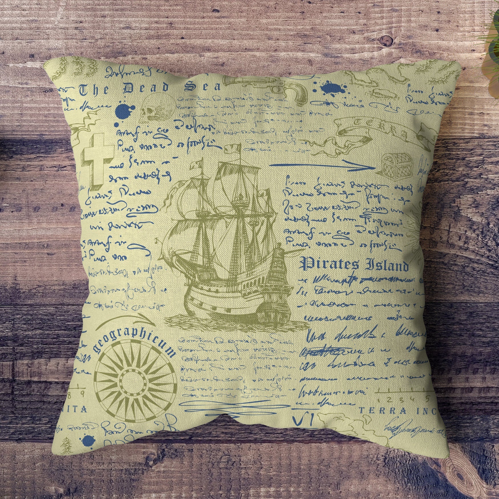 Nautical Pillow Covers, Sailor Cushion Cover, Ancient Map Nautical Pillowcase, Ancient Nautical Pillow Covers