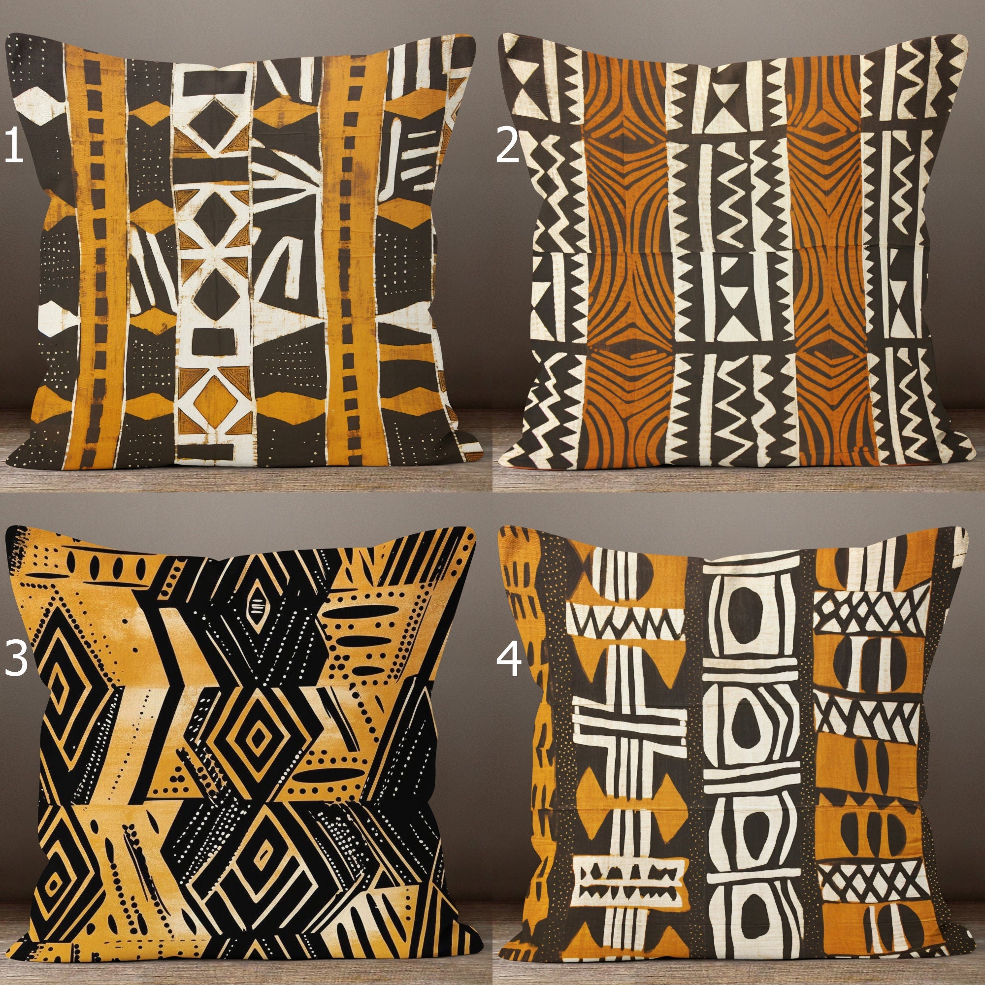 Mudcloth Pillow Covers, African Mudcloth Digital Print Cushion Cover, African Ethnic Pillowcase, Ethnic African Throw Pillow Covers