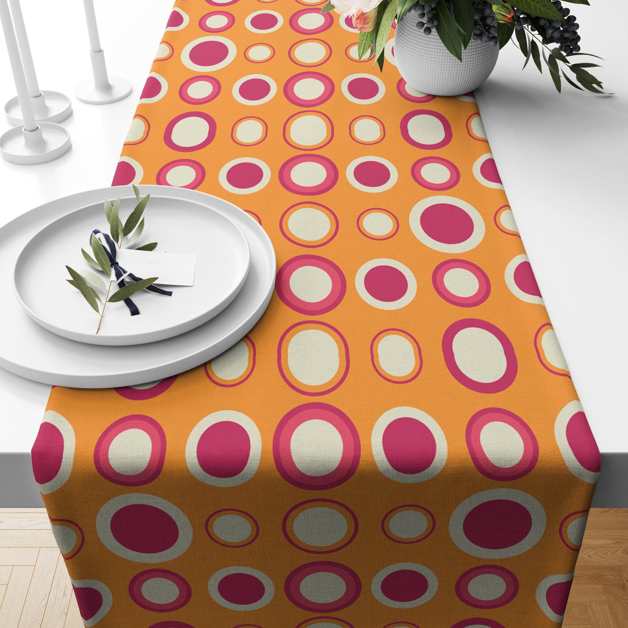 Retro Mid Century Modern Geometric Table Runner, Retro Party Table Decor, 70s Table Decor, Geometric Retro Table Runner