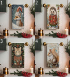 Christmas Fox Tea Towel, Xmas Cat Tea Towel, Cute Fox Dish Towels, Christmas Squirrel  Dish Towel, Xmas Hedgehog Tea Towel, Xmas Decor Towel