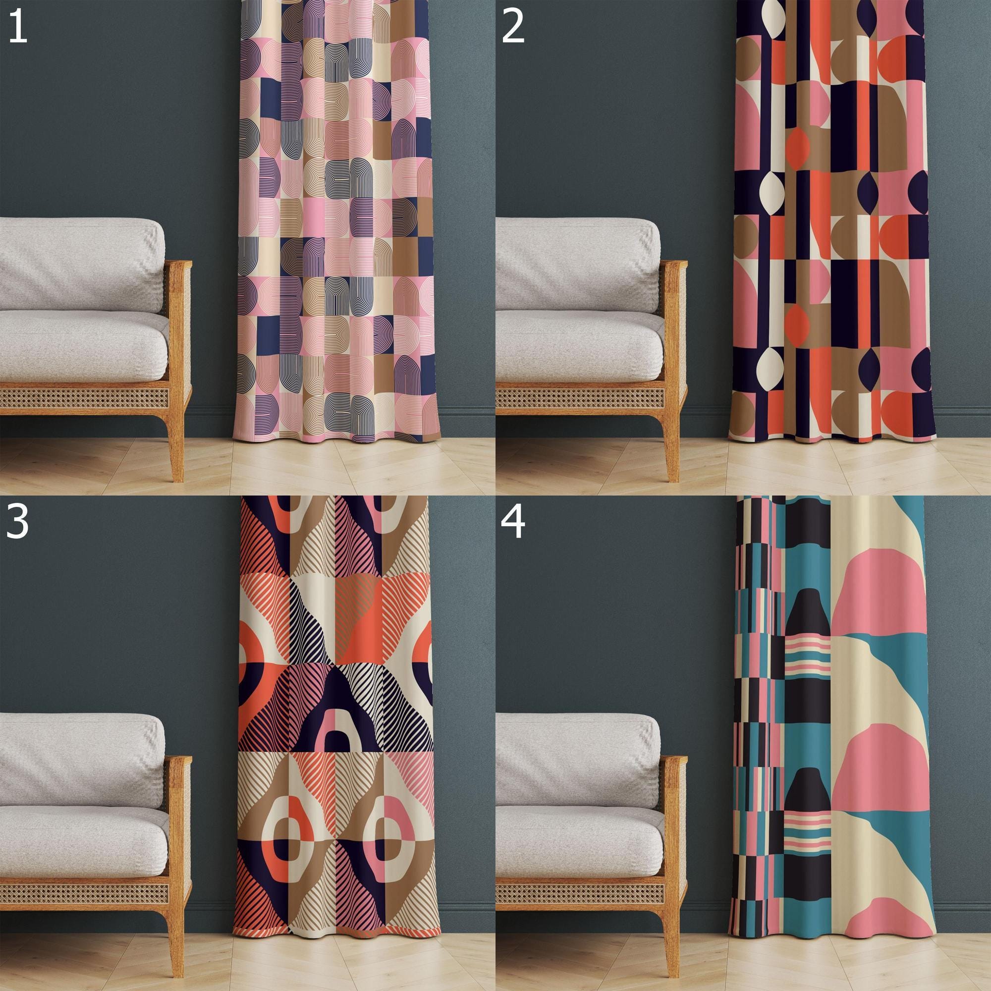 Abstract Retro Style Living Room Curtain, Mid Century Modern Curtain Panels, Boho Curtains, Retro Curtains, Hippie Retro Window Curtain