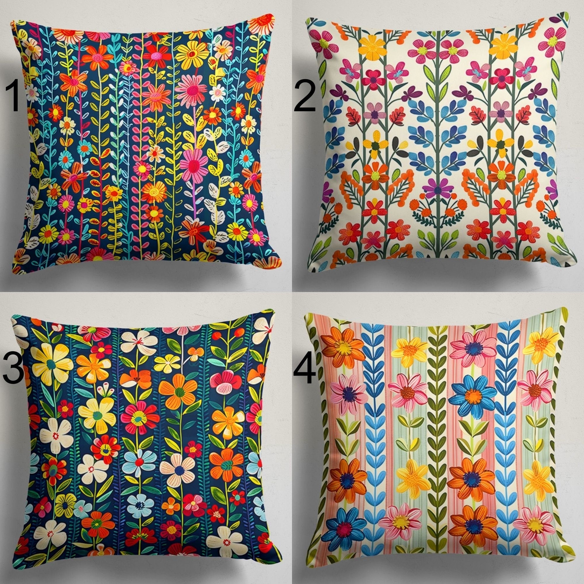 Floral Throw Pillow Covers, Spring Floral Cushion Cover, Yellow Flowers Cushion Cover 16x16, 18x18, 20x20, Colorful Floral Pillow Case