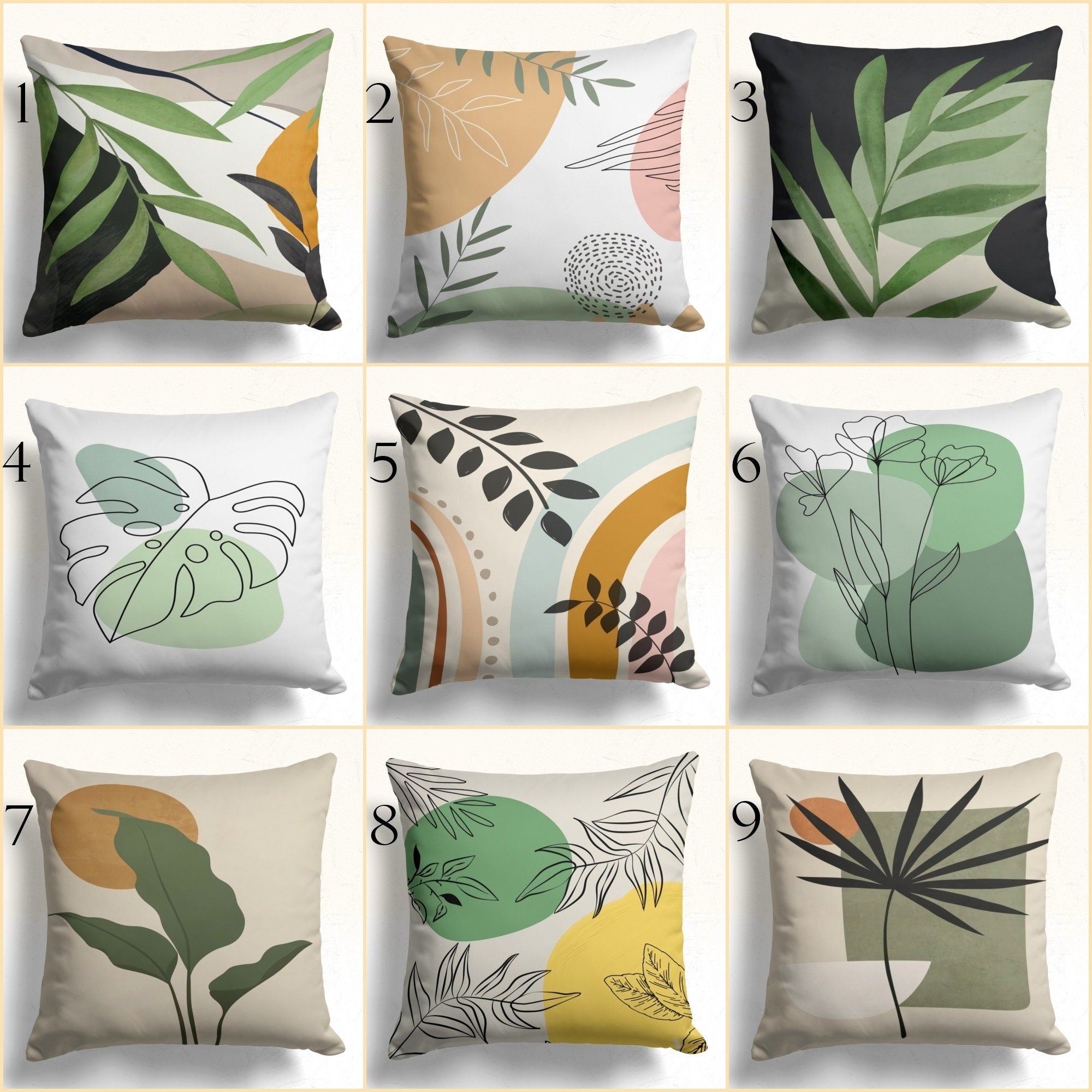 Modern Abstract Leaves Pillow Case, Minimalist Abstract Leaves Cushion Covers, Abstract Leaf Pillowcase, Abstract Leaves Throw Pillow Cover