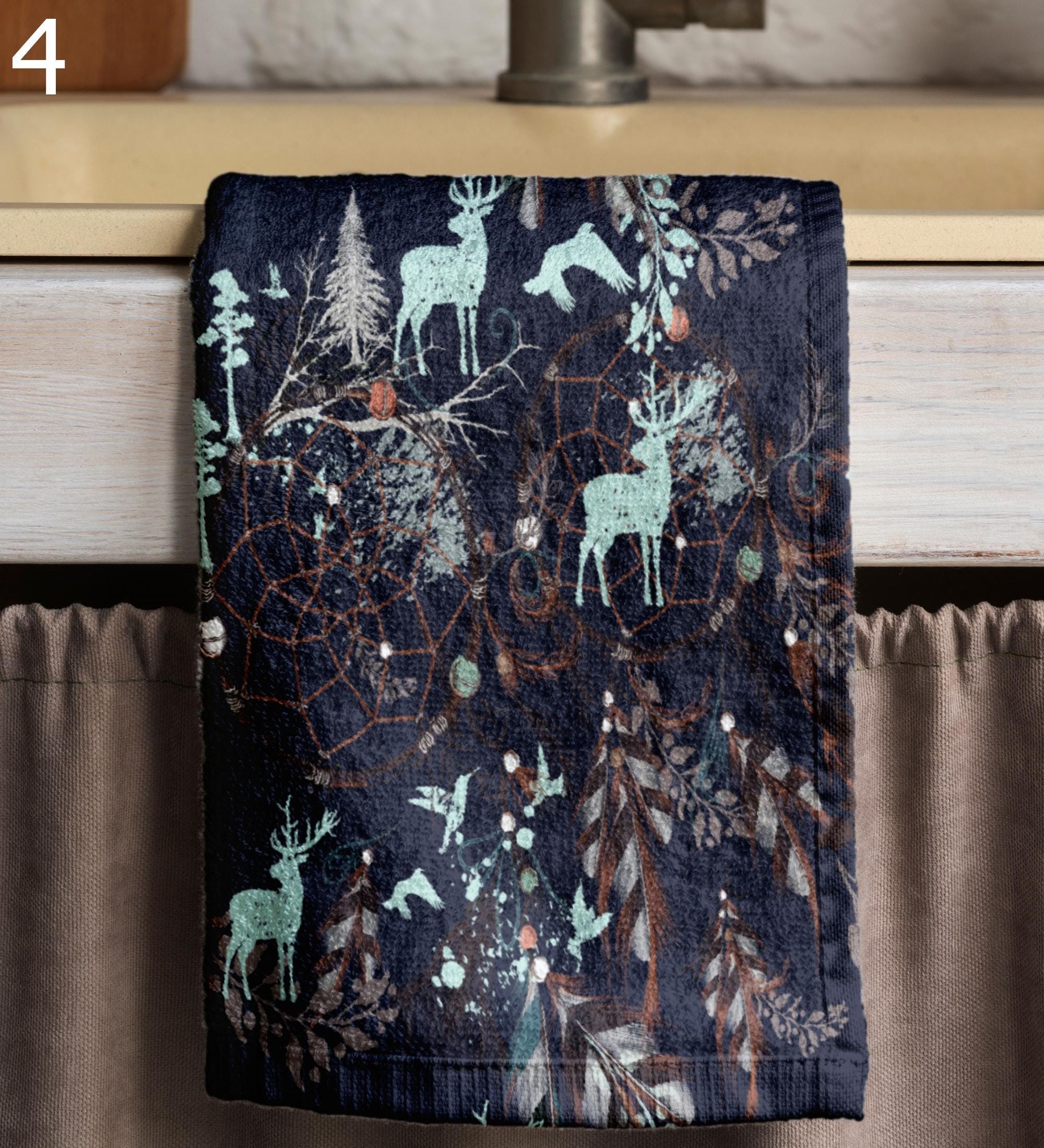 Xmas Winter Tea Towel,  Deer Print Kitchen Towels, Christmas Tea Towels, Xmas Kitchen Tea Towels, Christmas Reindeer Tea Towels