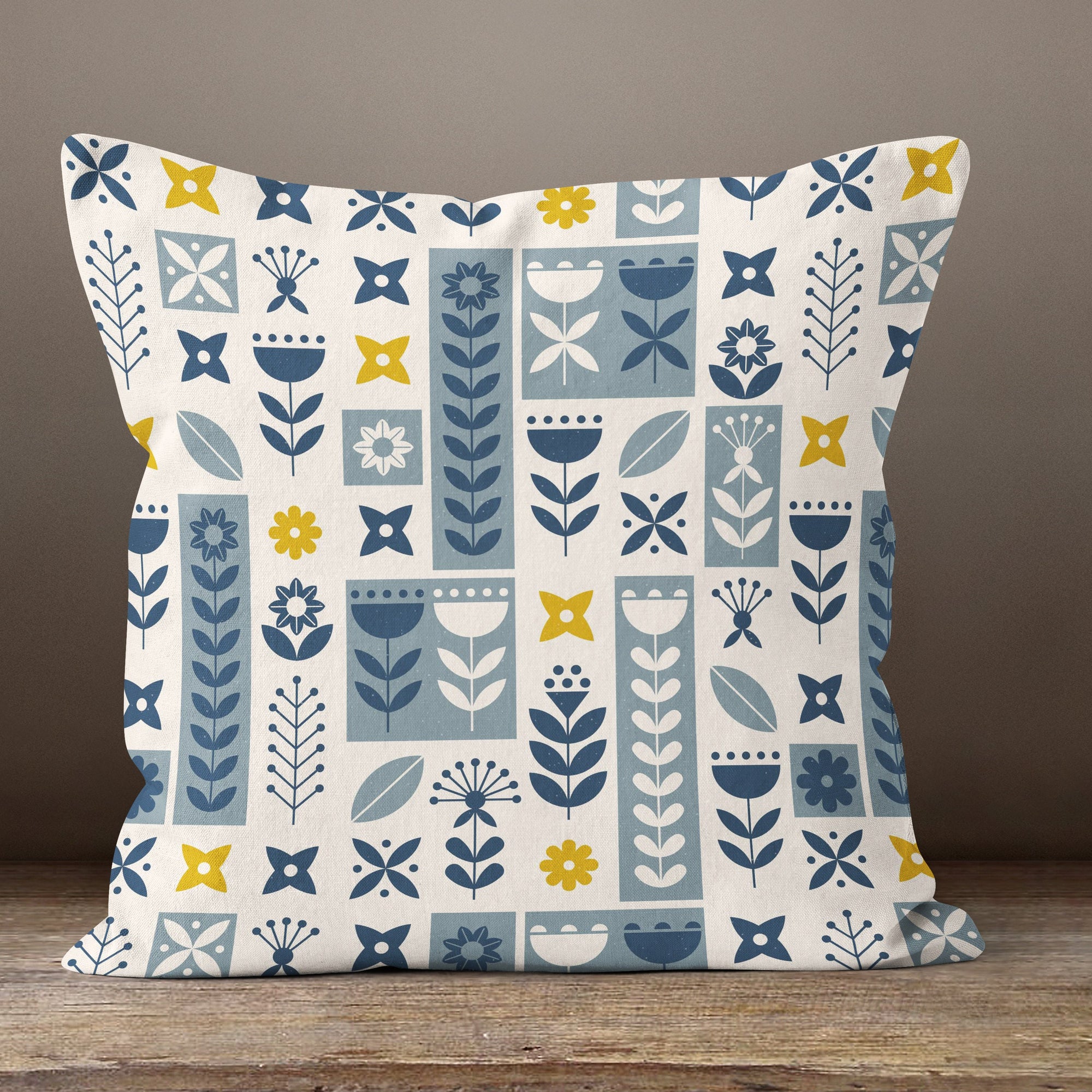 Scandinavian Pillow Cover, Blue And Yellow Scandi Cushion Cover, Minimalist Nordic Throw Pillow Cover, Swedish Folk Art Colorful Pillowcase