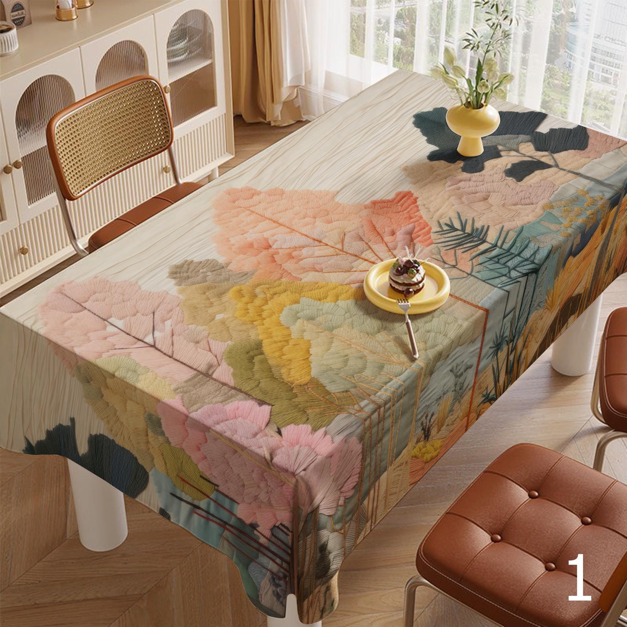 Fall Landscape Tablecloth, Multicolor Autumn Landscape Tablecloth, Thanksgiving Printed Tablecloth, Fall Abstract Leaf Table Covers