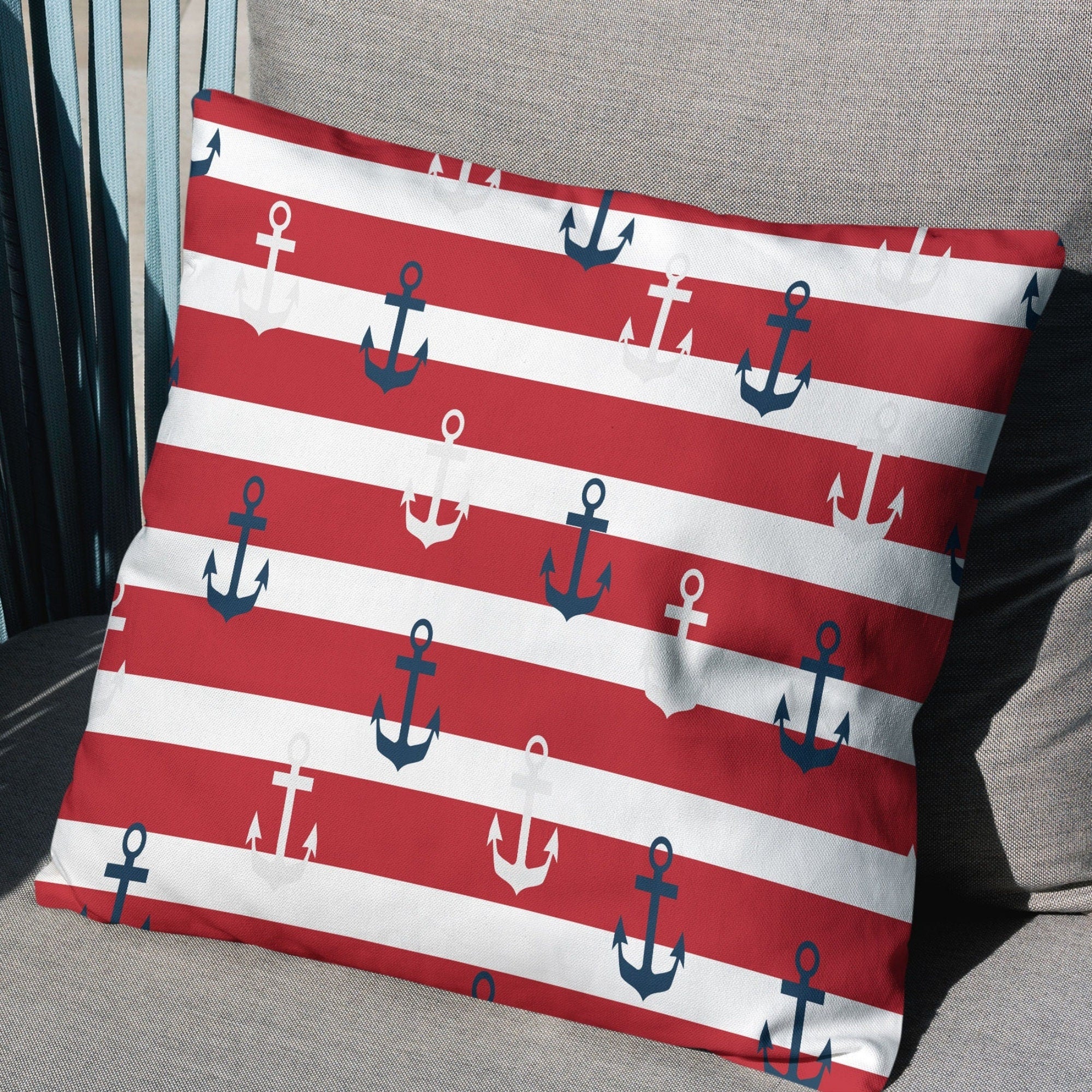 Nautical Anchor Rudder Waterproof Pillow Covers, Outdoor Anchor Waterproof Cushion Cover, Outdoor Water Resistant Pillowcase