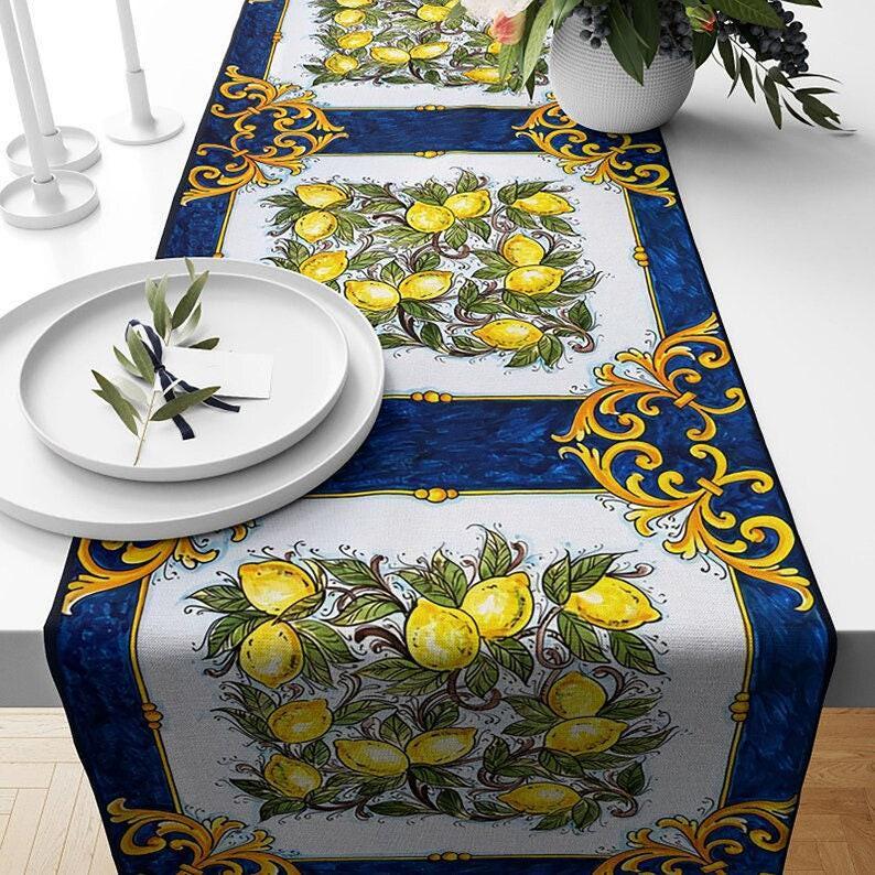 Lemon Table Runners, Yellow Lemon Table Runner, Kitchen Lemon Tablecloth, Lemon Kitchen Dining Table Runners