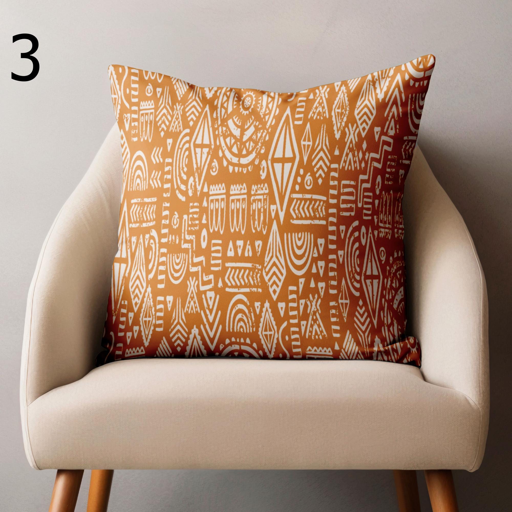 Tribal African Pillow Covers, Mud Cloth Inspired Cushion Covers, Boho Ethnic Throw Pillow Covers, Rustic Decor Warm Earth Tone Pillowcases