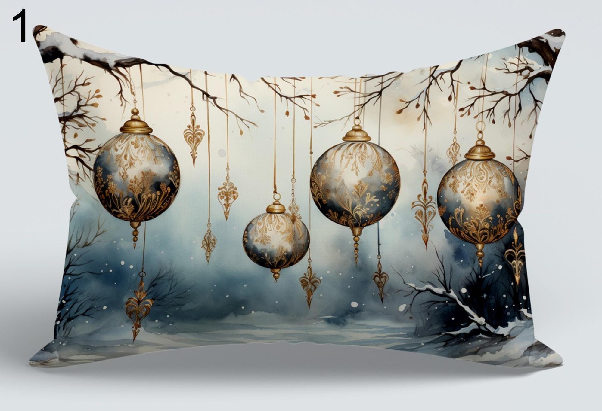 Christmas Ornaments Pillow Cover, Xmas Decor Pillow Cover, Winter Xmas Ornament Cushion Cover, Christmas Decor Ornaments Throw Pillow Cover