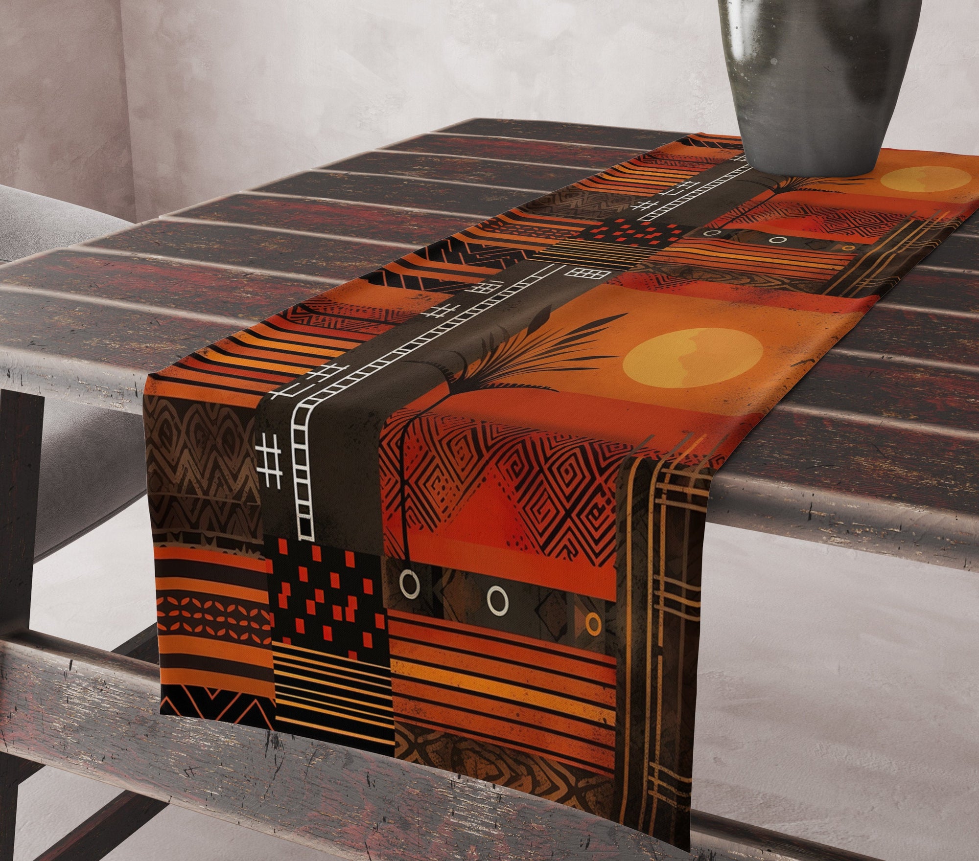Ethnic Geometric Table Runner, Terracotta Southwestern Table Runner, African Geometric Tribal Table Runner, Ethnic African Table Runners