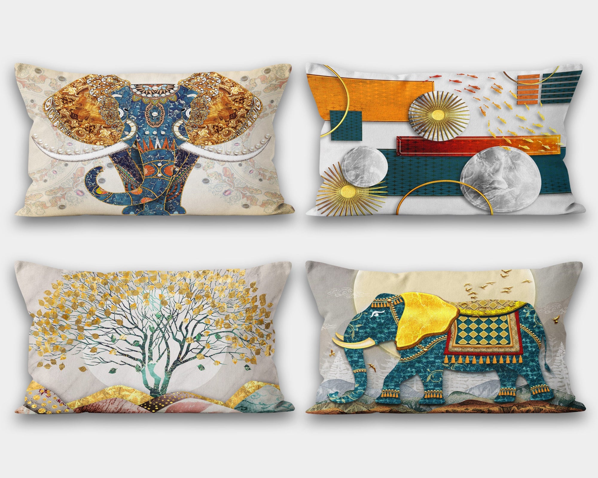 Decorative Pillow Cover,  Elephant Throw Pillow Case, Decorative Pillowcase,  Elephant Cushion, Fishes Pillow, Home Decor