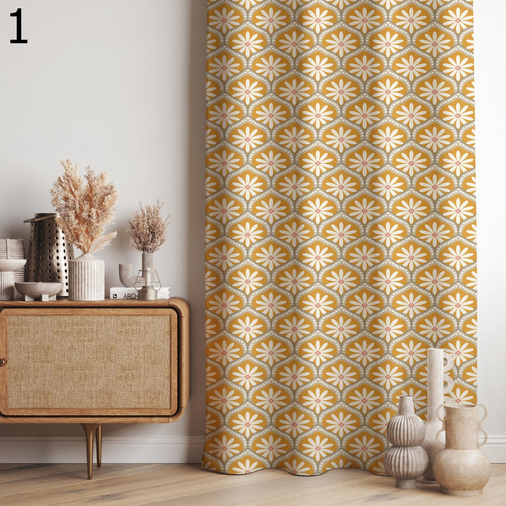 Retro Window Curtains, Retro Flowers Curtains, 70s Floral Curtain, Mid Century Style Printed Curtain, MCM Print Panel Curtains, 80s Drapes