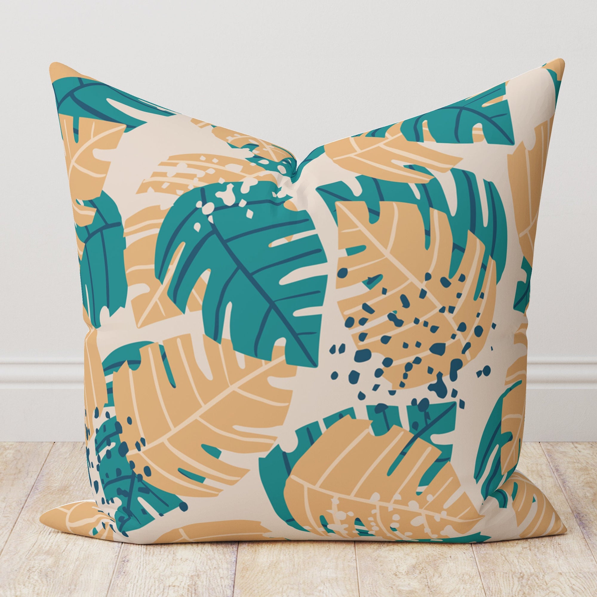 Botanical Leaf Pillow Cover, Modern Vintage Tropical Pillowcase, Colorful Tropical Leaf Cushion Cover, Exotic Leaves Pillow Cover