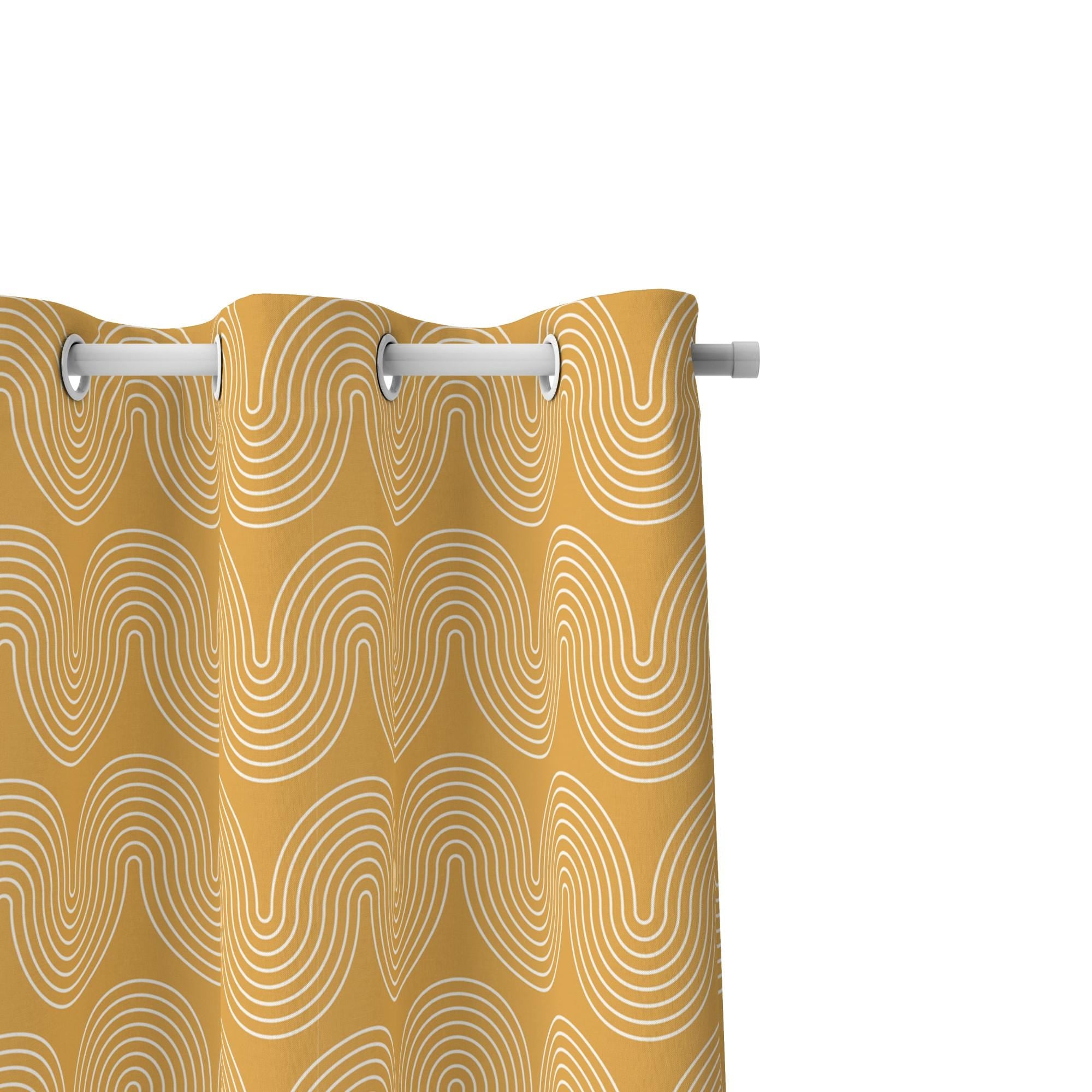 70s Retro Curtains, Retro Wavy Curtain Panels, Mid Century Modern Window Curtain, 80s Psychedelic Wave Drapes, MCM Mustard Curtains
