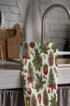 Christmas Berry Tea Towels, Xmas Dish Towel, Christmas Kitchen Decor Towel, Holly Kitchen Hand Towel,  Christmas Kitchen  Decor Dish Towel