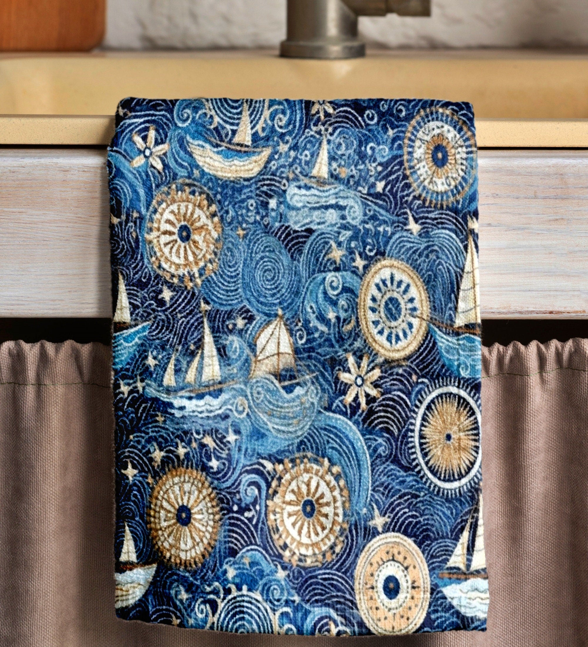 Vintage Sailboat Tea Towels, Nautical Tea Towel, Sailor Dish Towel, Maritime Print Hand Towels, Yatch Hand Towels, Ocean Hand Towel