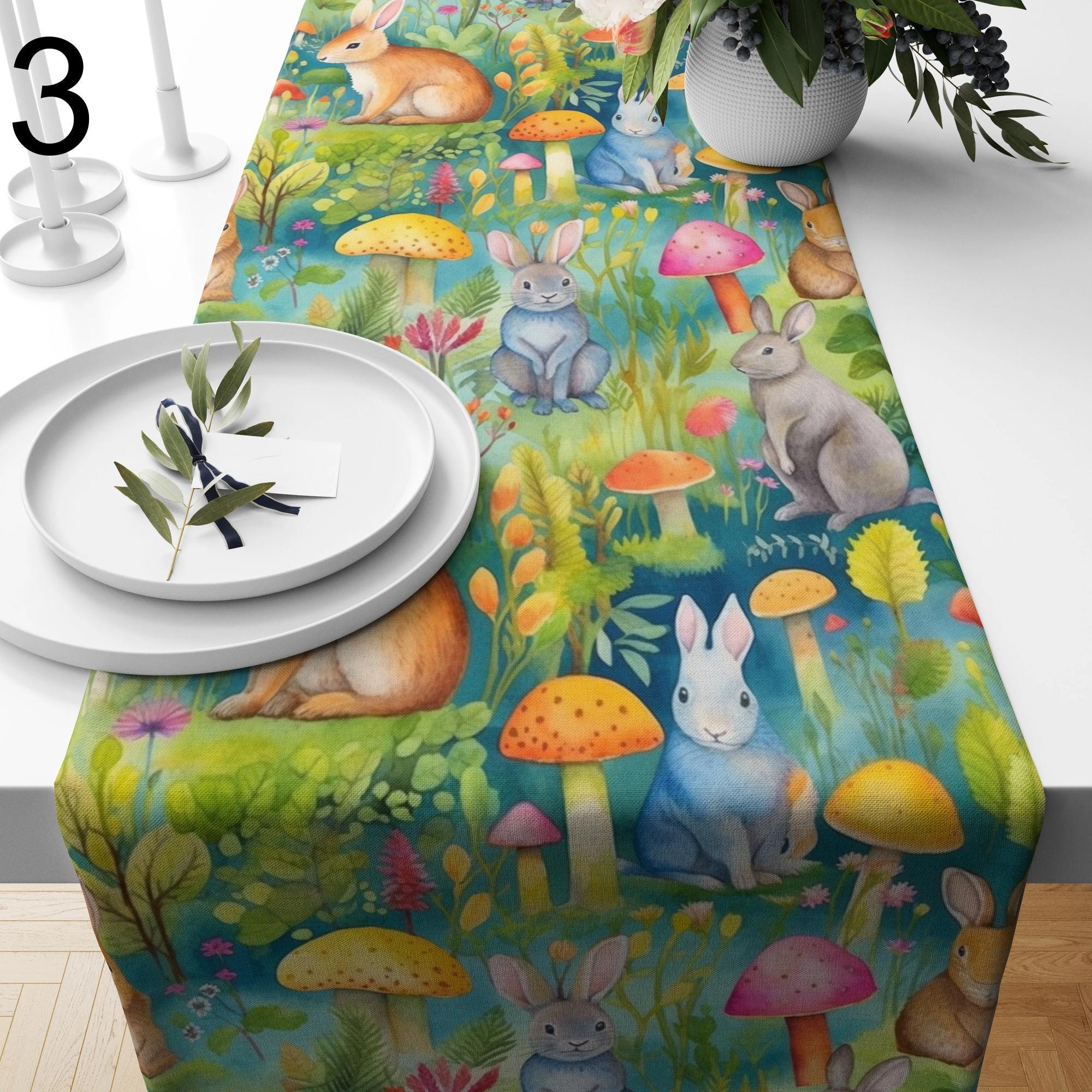 Easter Table Runners, Cute Bunny Table Runner, Happy Easter Dwarf Themed Table Runner, Colorful Easter Table Runner, Gift For Easter Kitchen